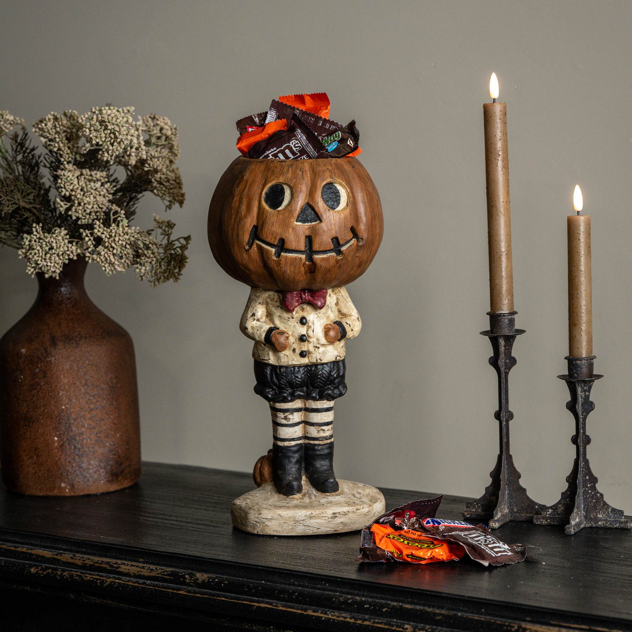 Pumpkin Boy with Striped Leggings Candy Dish