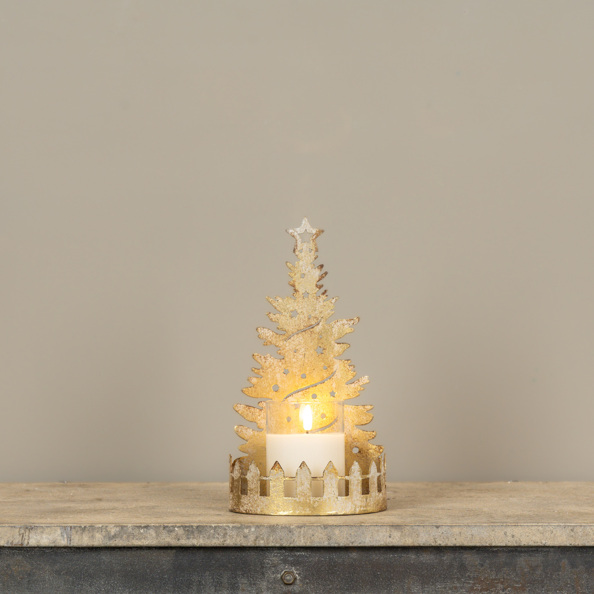 Gold Christmas Tree Pillar Candle Holder, 11.25", photo 3 of 3