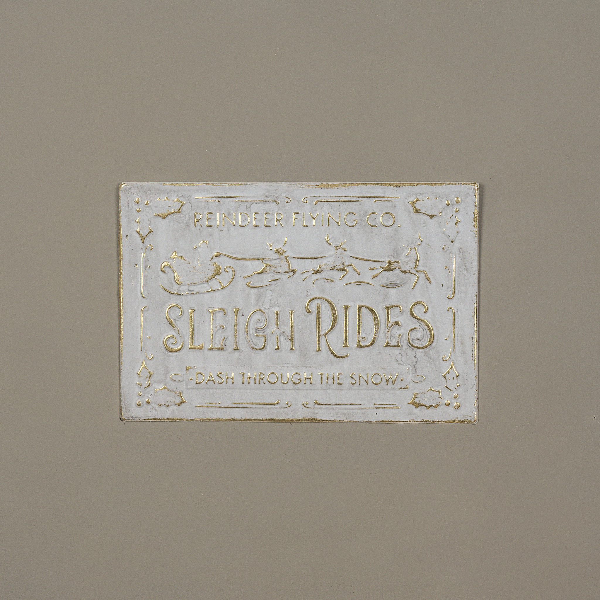 Gold & White Sleigh Rides Sign, 16.75"
