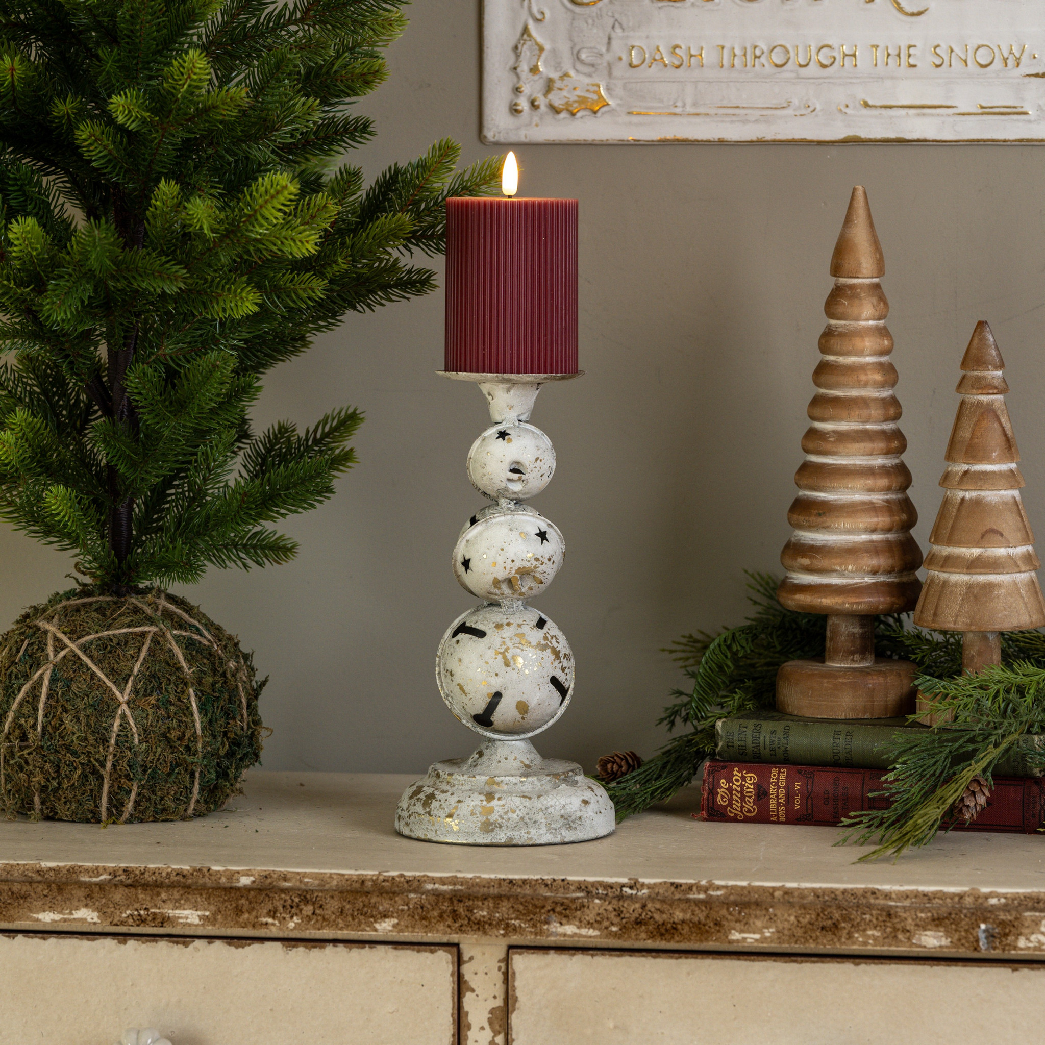Gold Bells Pillar Candle Holder, 10.25"