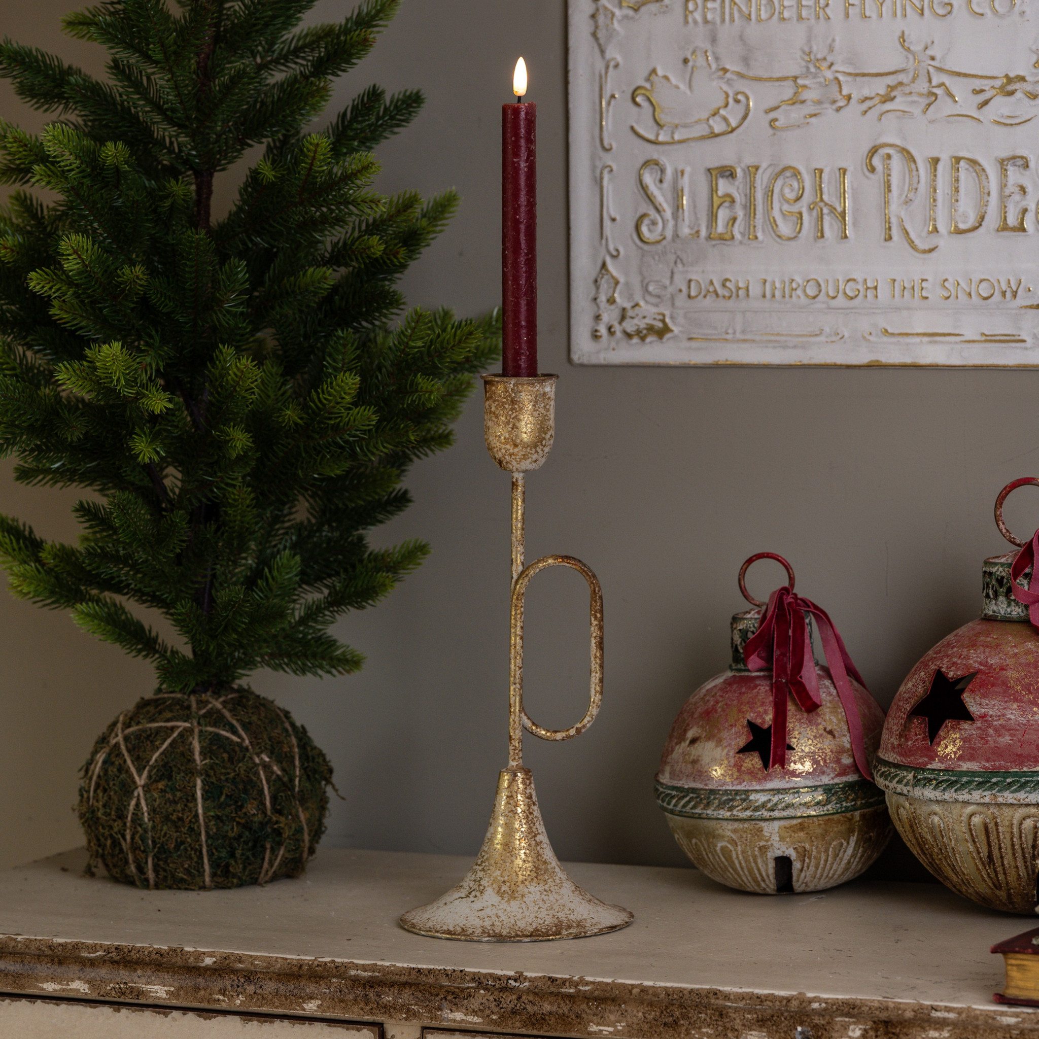 Gold Trumpet Taper Candle Holder, 13.75"