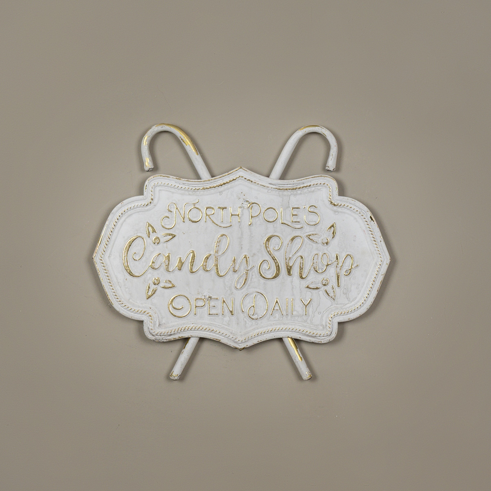 White & Gold Candy Cane Shop Plaque, 14", photo 2 of 2