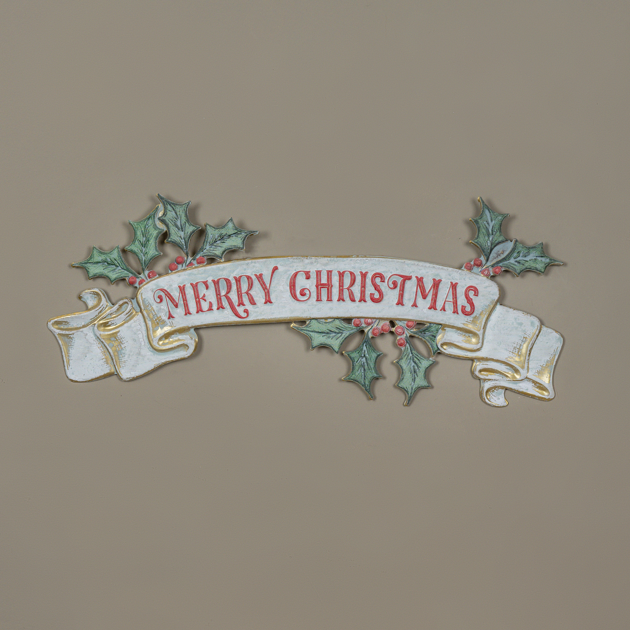 Merry Christmas with Holly Banner Sign