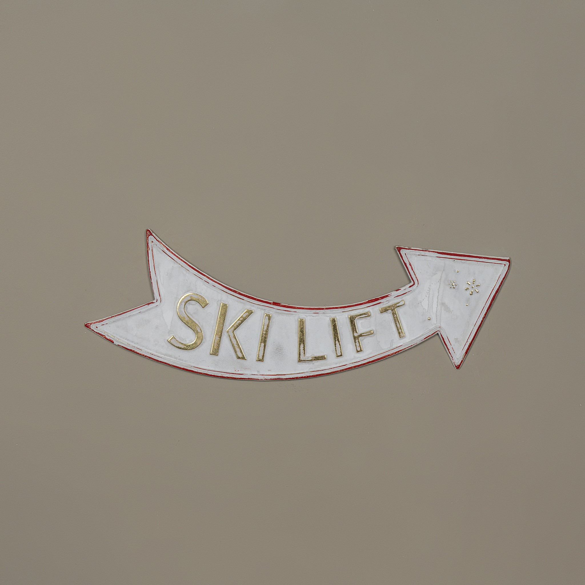 Gold & White Ski Lift Metal Sign