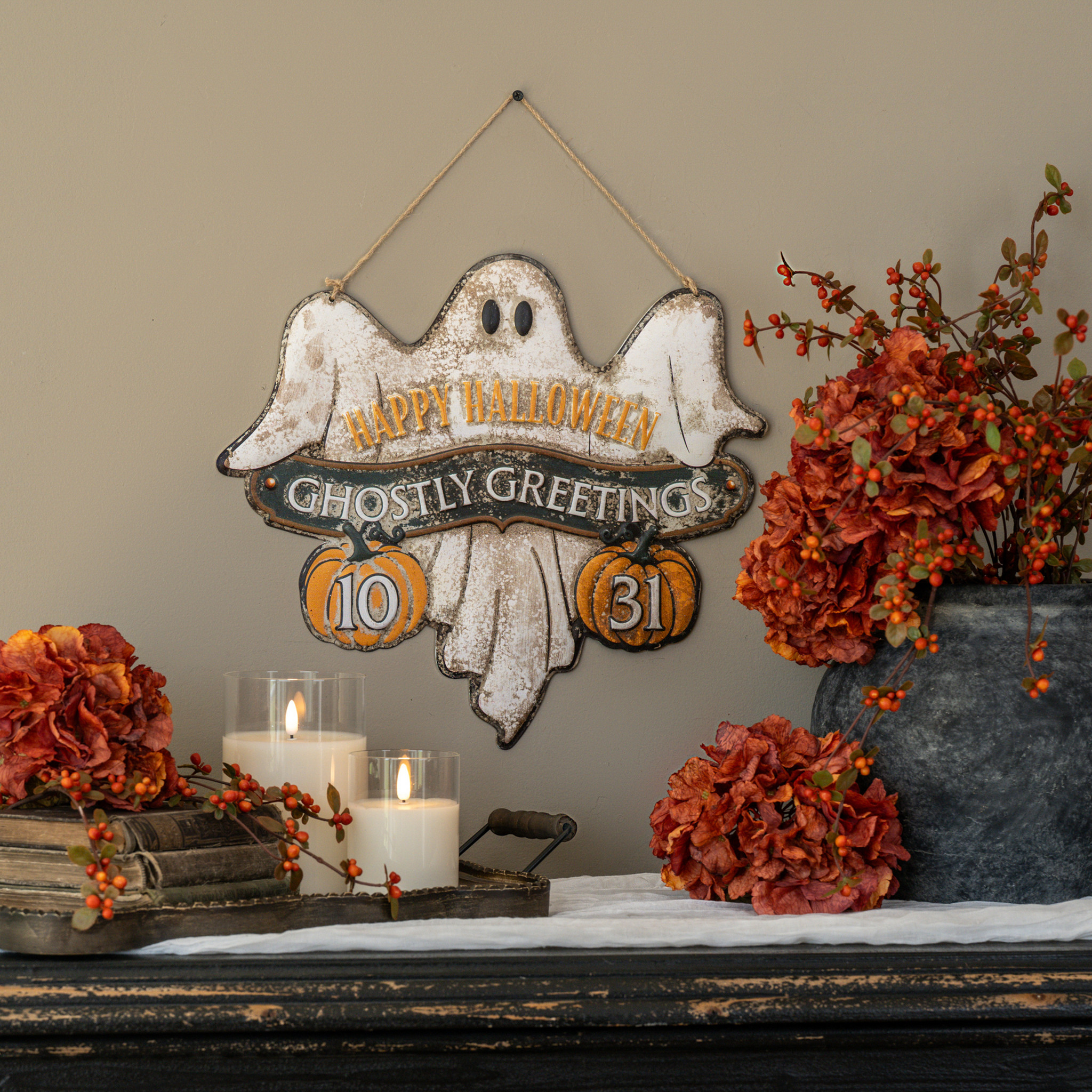 Ghostly Greetings Metal Sign