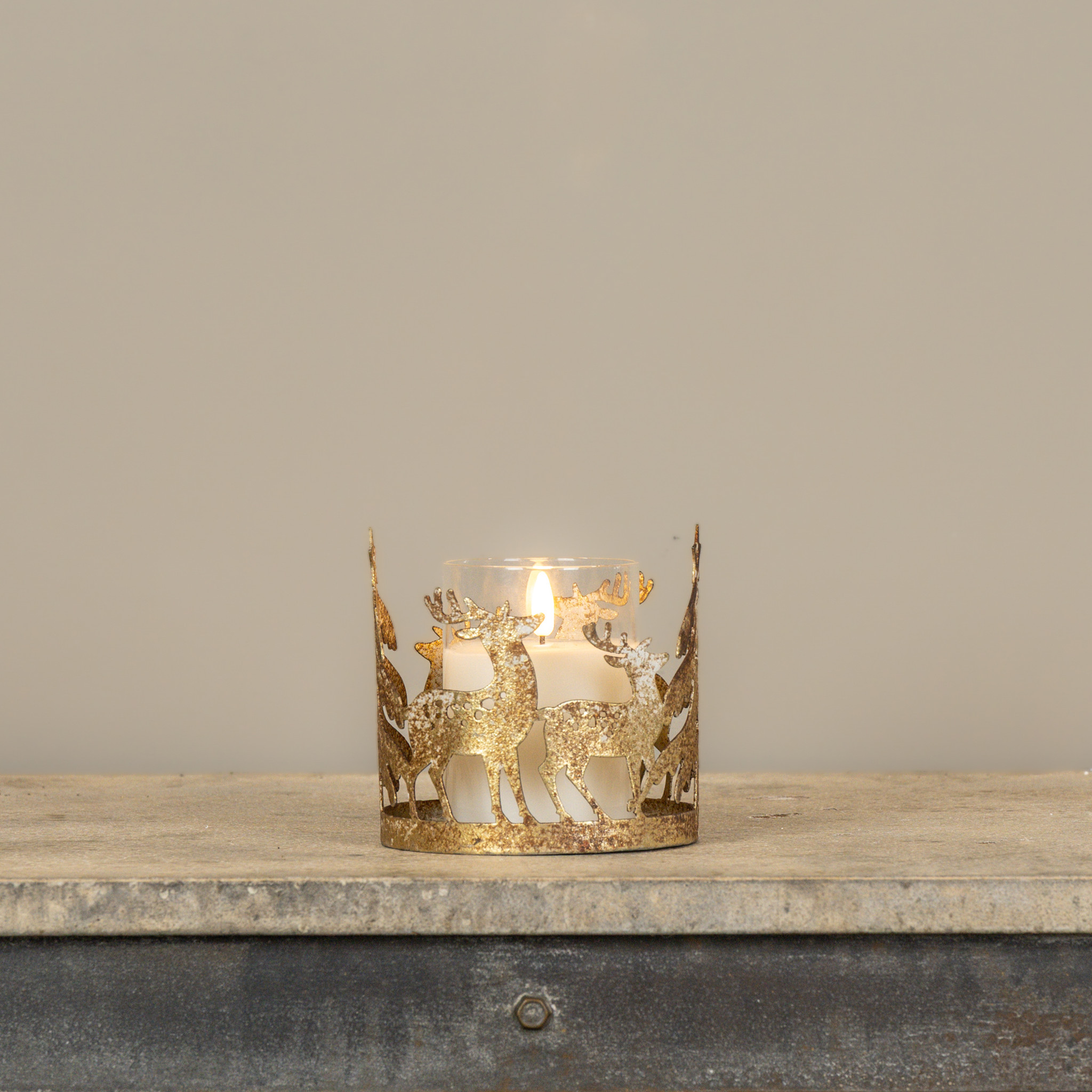 Gold Deer Family Pillar Candle Holder