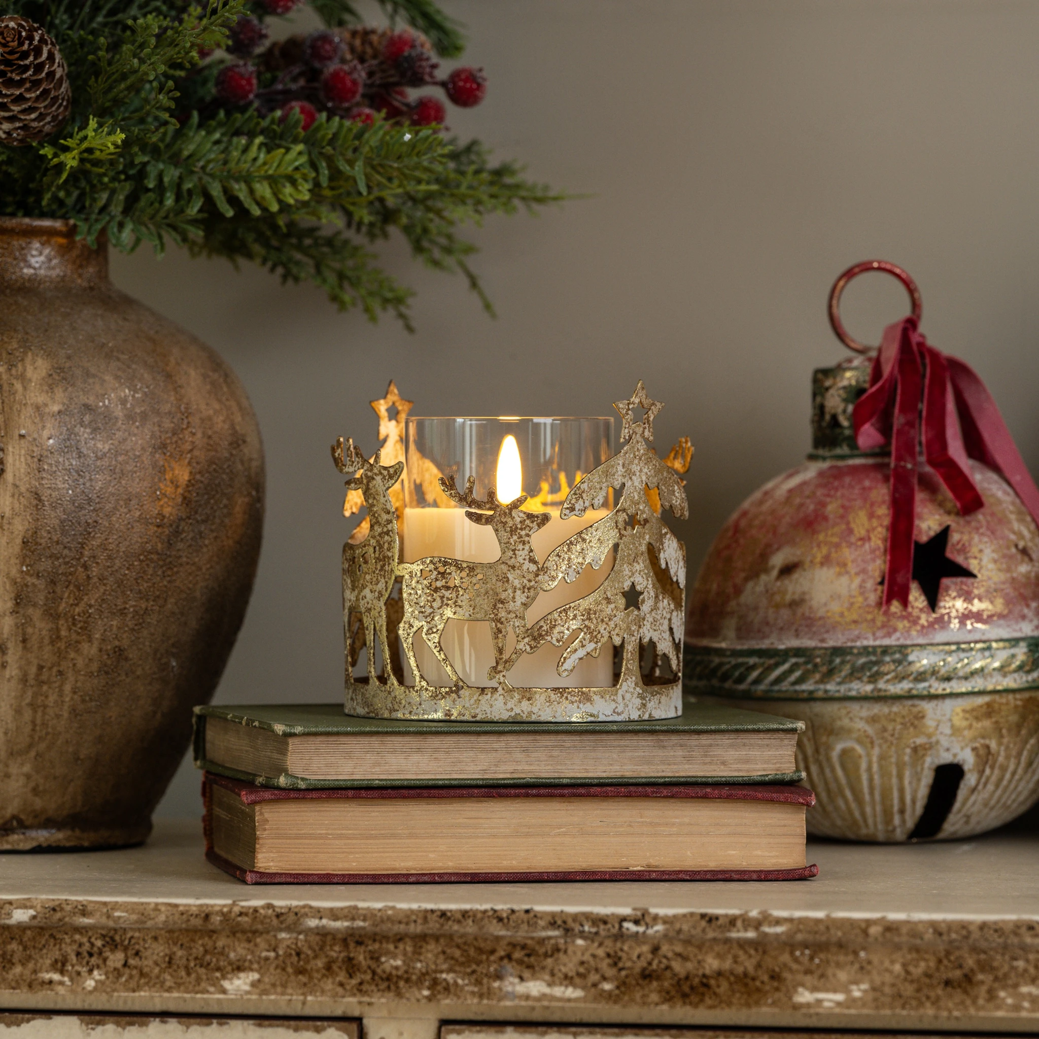 Gold Deer Family Pillar Candle Holder
