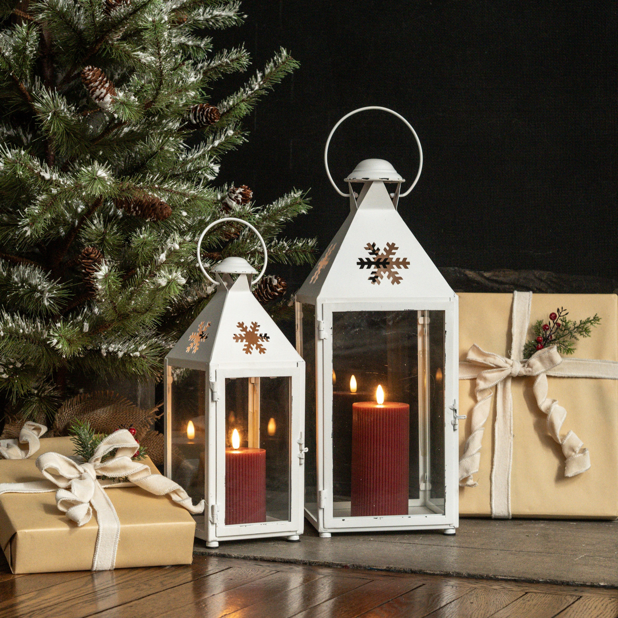 White Snowflake Lanterns, Set of 2