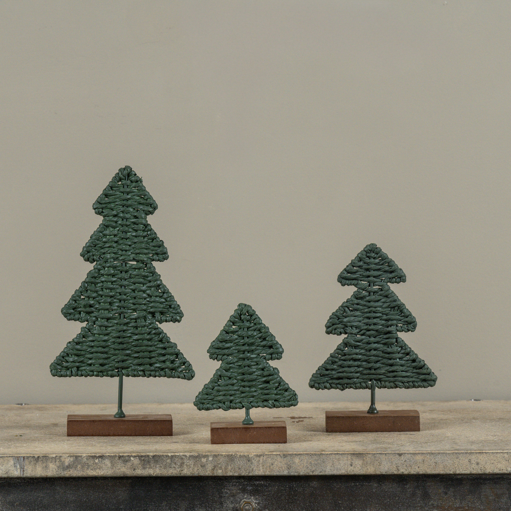 Green Rattan Trees, Set of 3