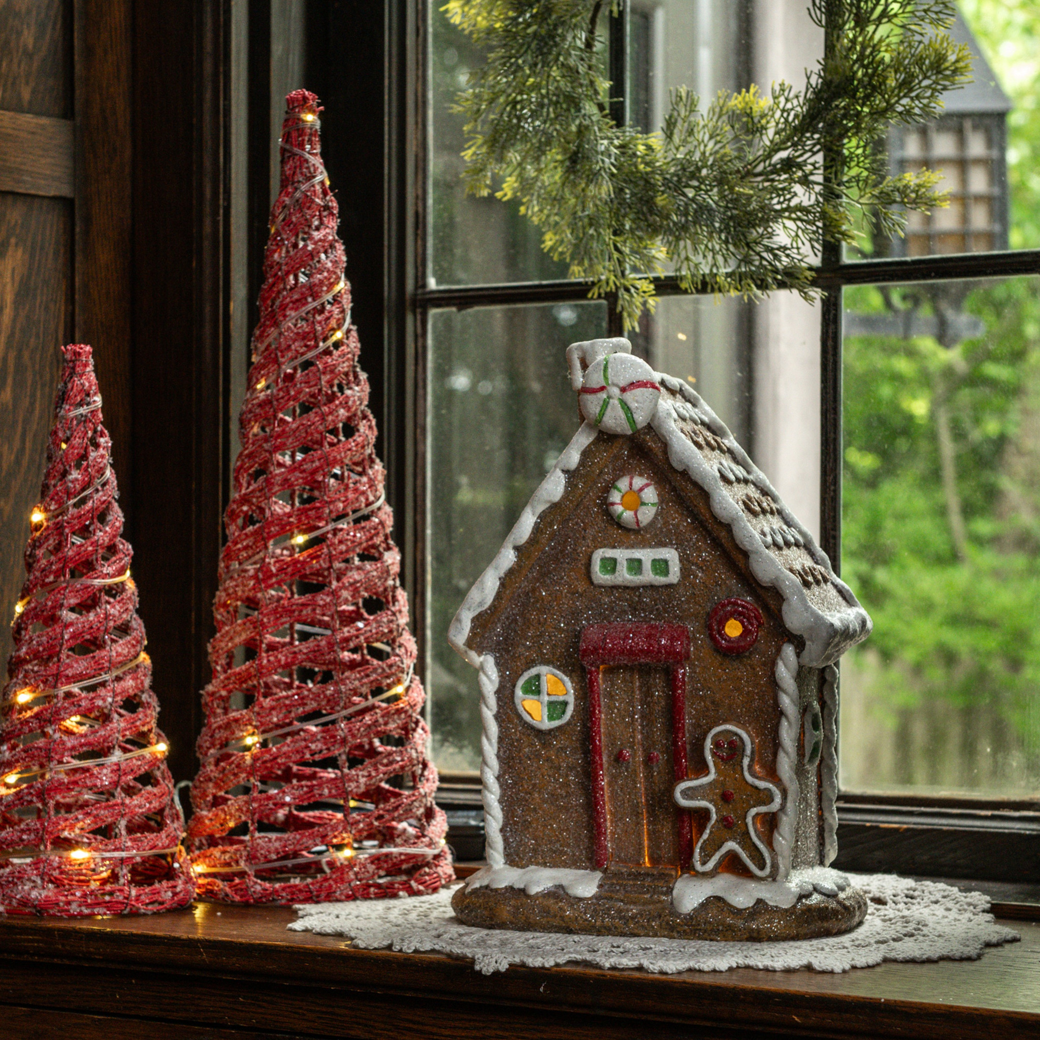Joyful Lighted Gingerbread House, 12"