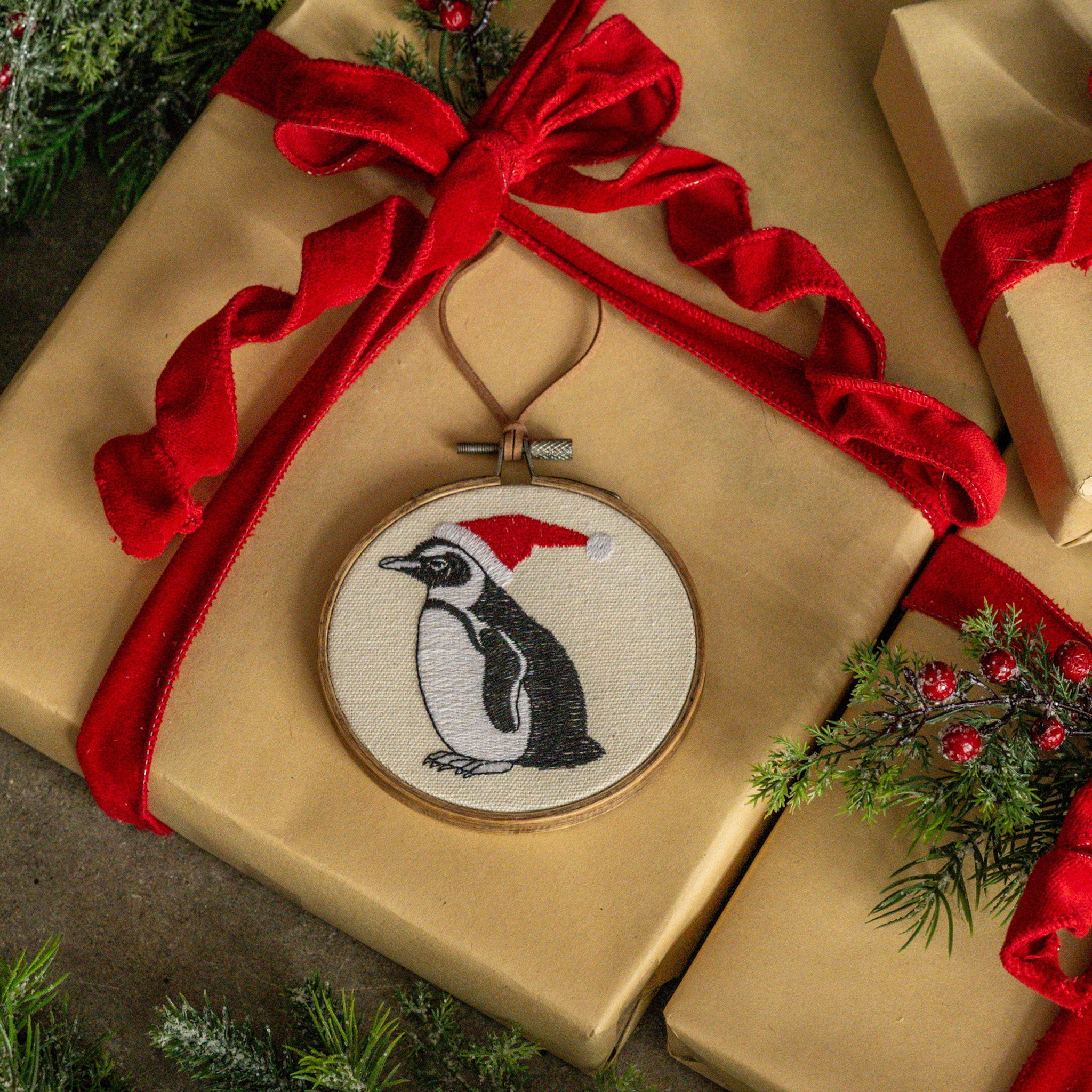 Jolly Penguin Embroidered Ornament, 5"