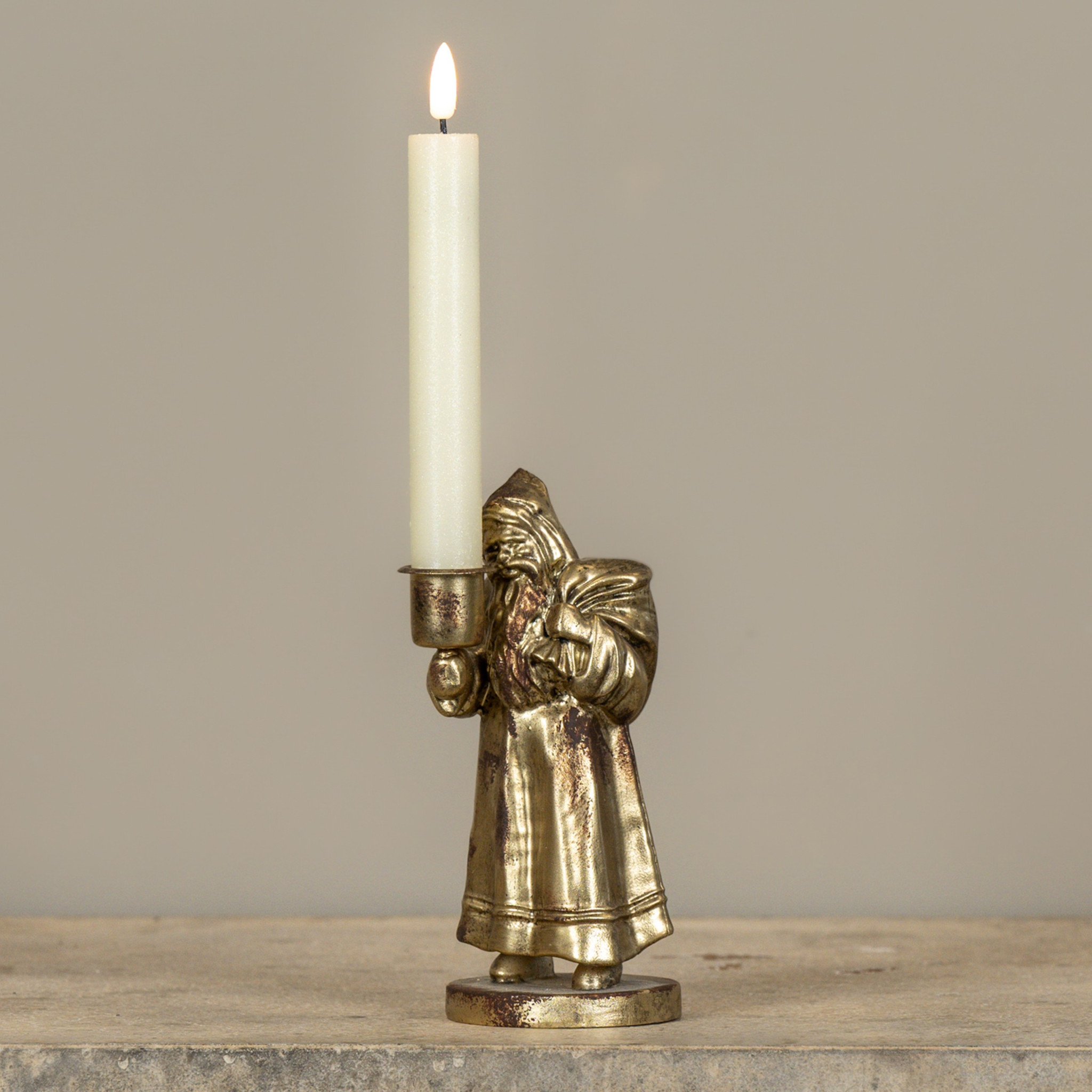 Gold Traveling Santa Taper Candle Holder, 7", photo 2 of 3