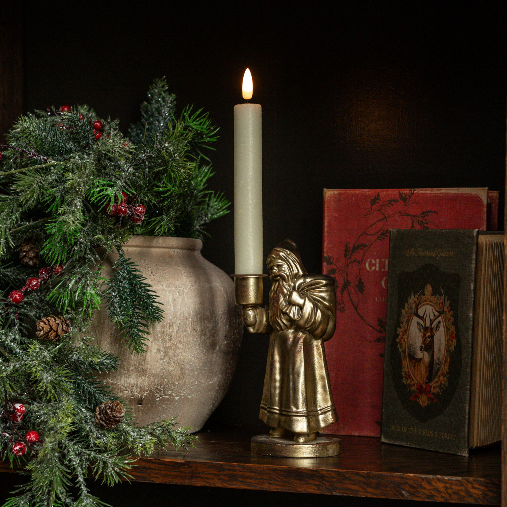 Gold Traveling Santa Taper Candle Holder, 7"
