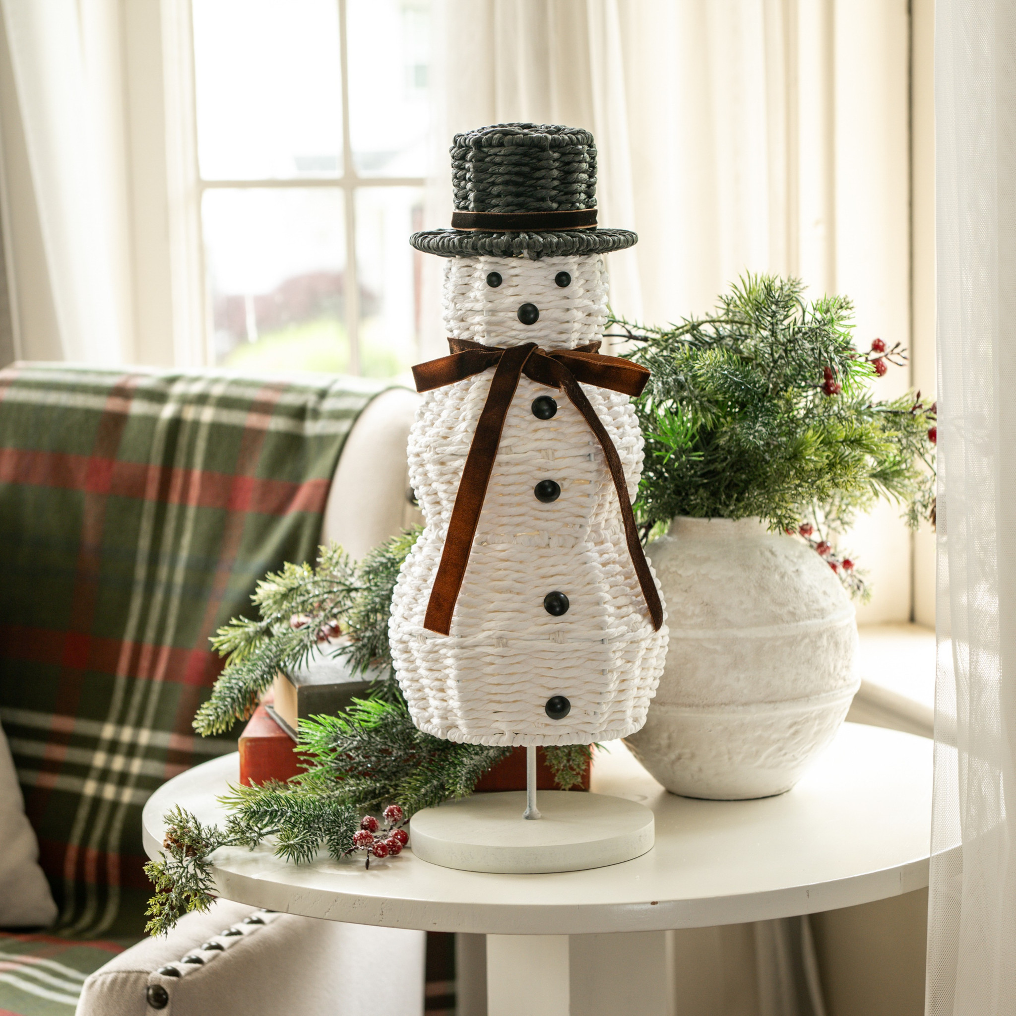 Rattan Snowman, 15.75"