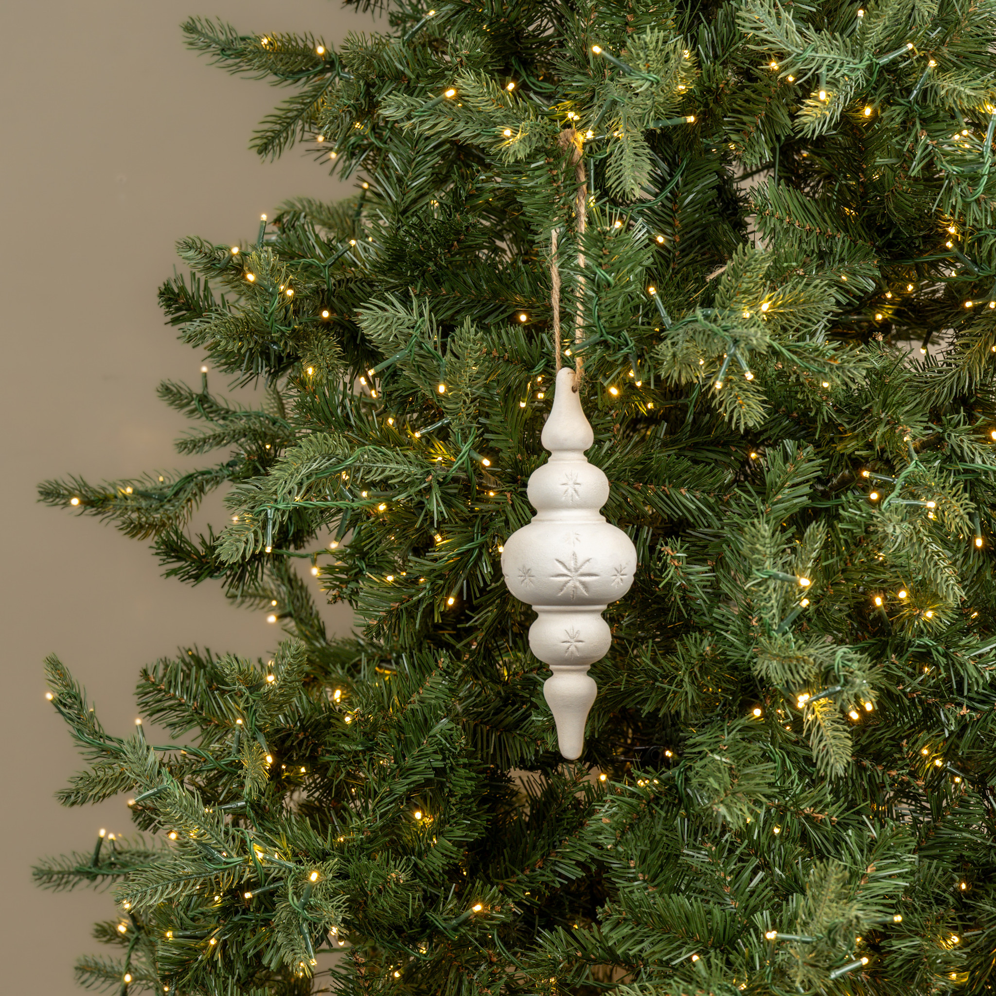 White Finial Ornament with Stars