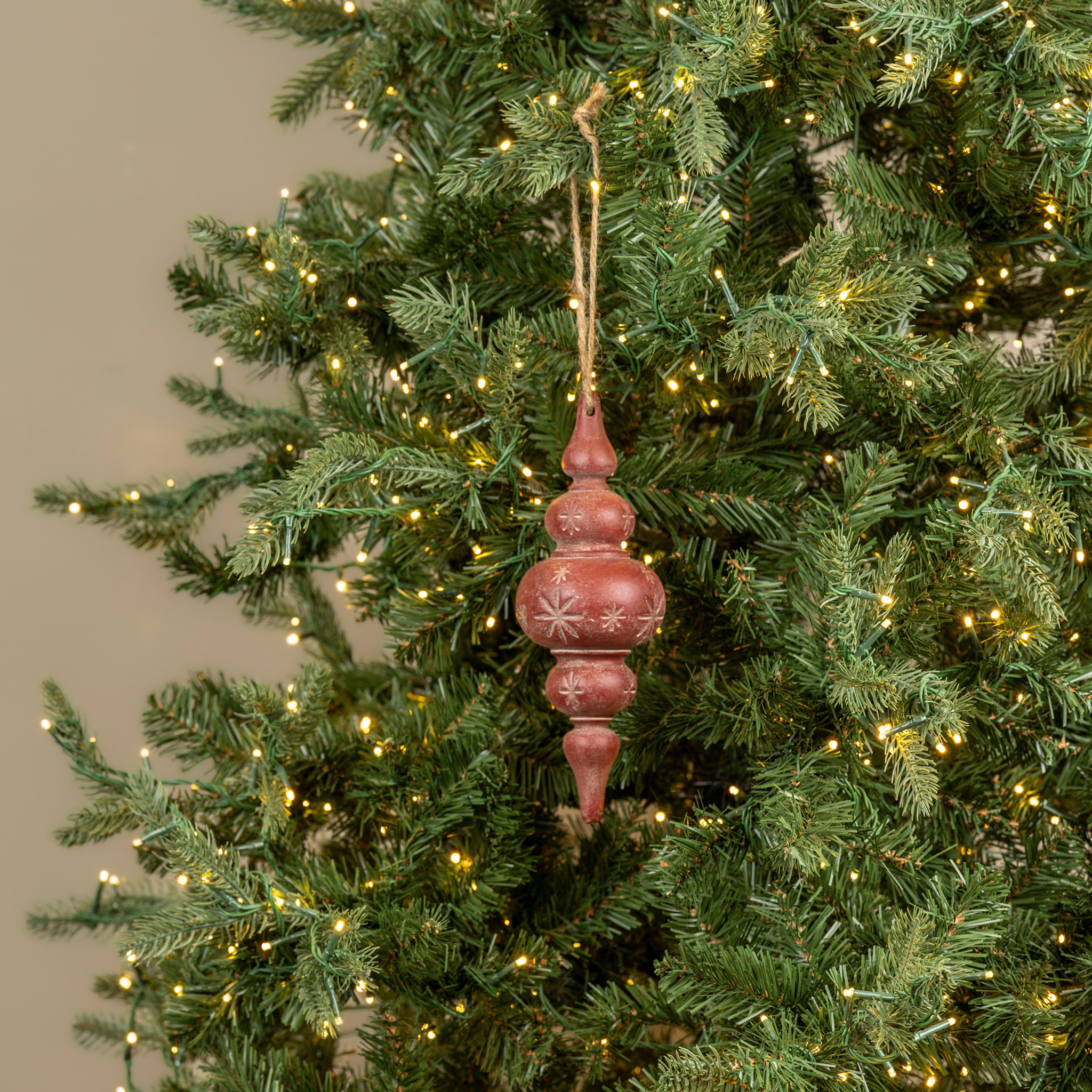 Red Finial Ornament with Stars