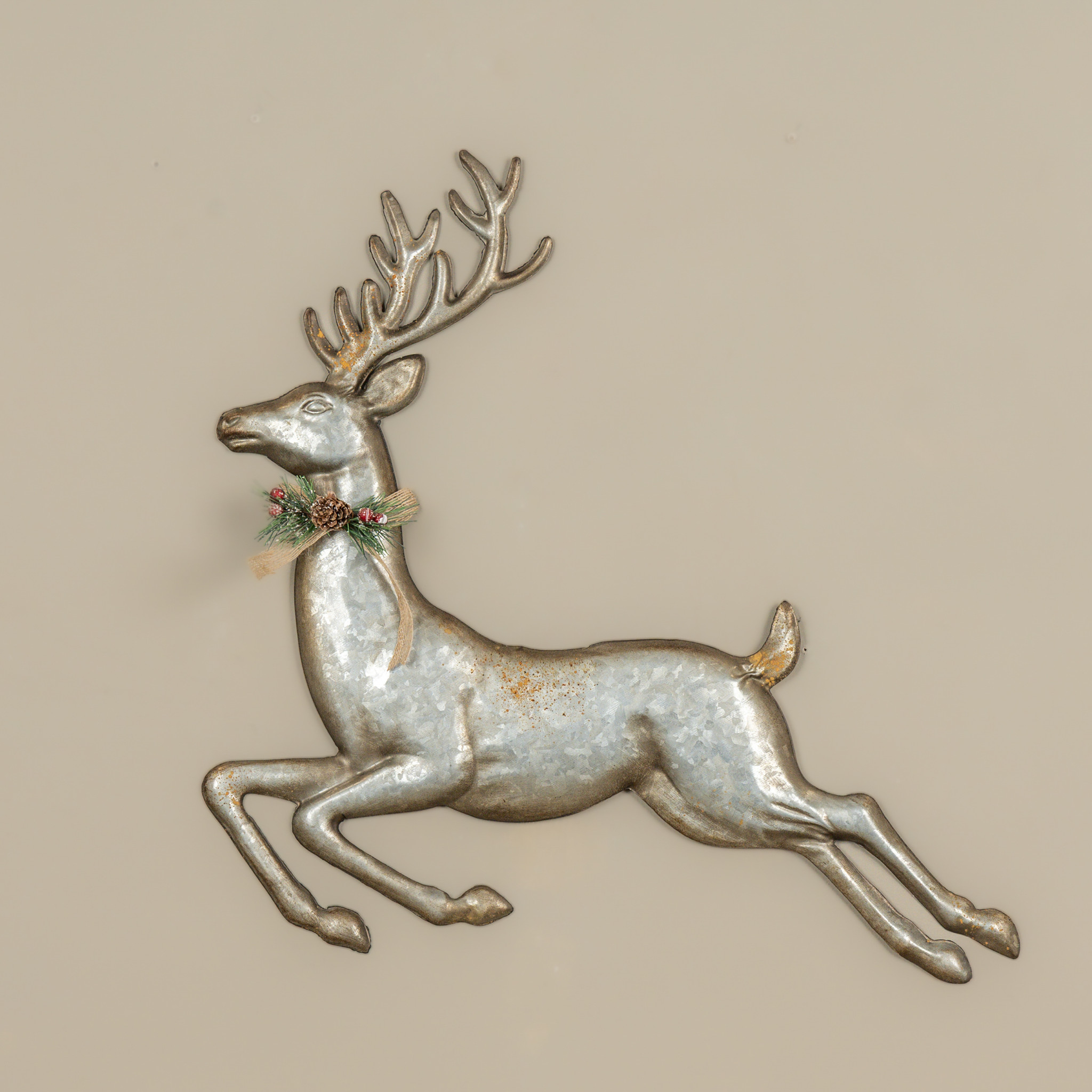 Galvanized Prancing Wall Reindeer