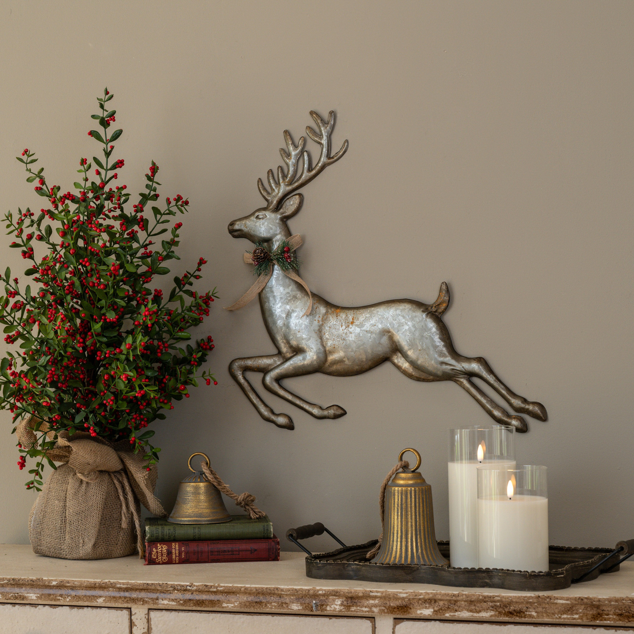 Galvanized Prancing Wall Reindeer