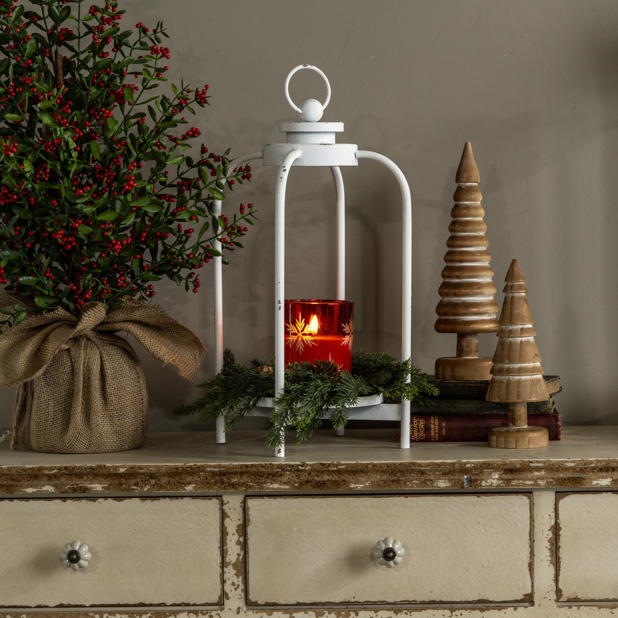 White Carmen Lantern, 16.75"