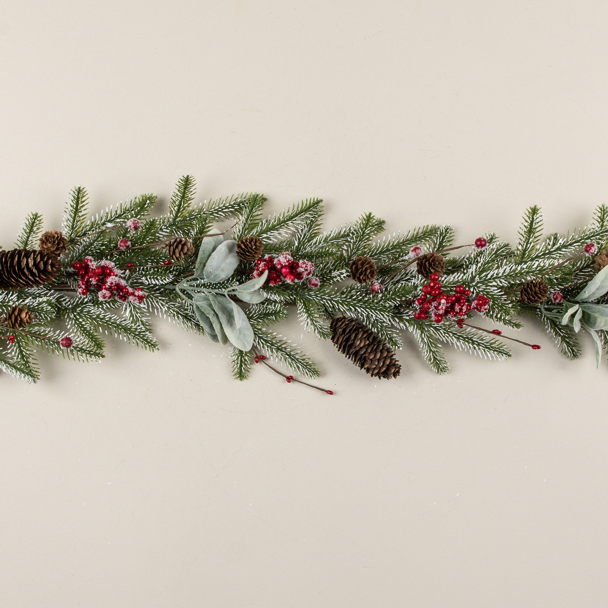 Snowy Pine, Lamb's Ear & Red Berry Garland, 5 ft, photo 2 of 3