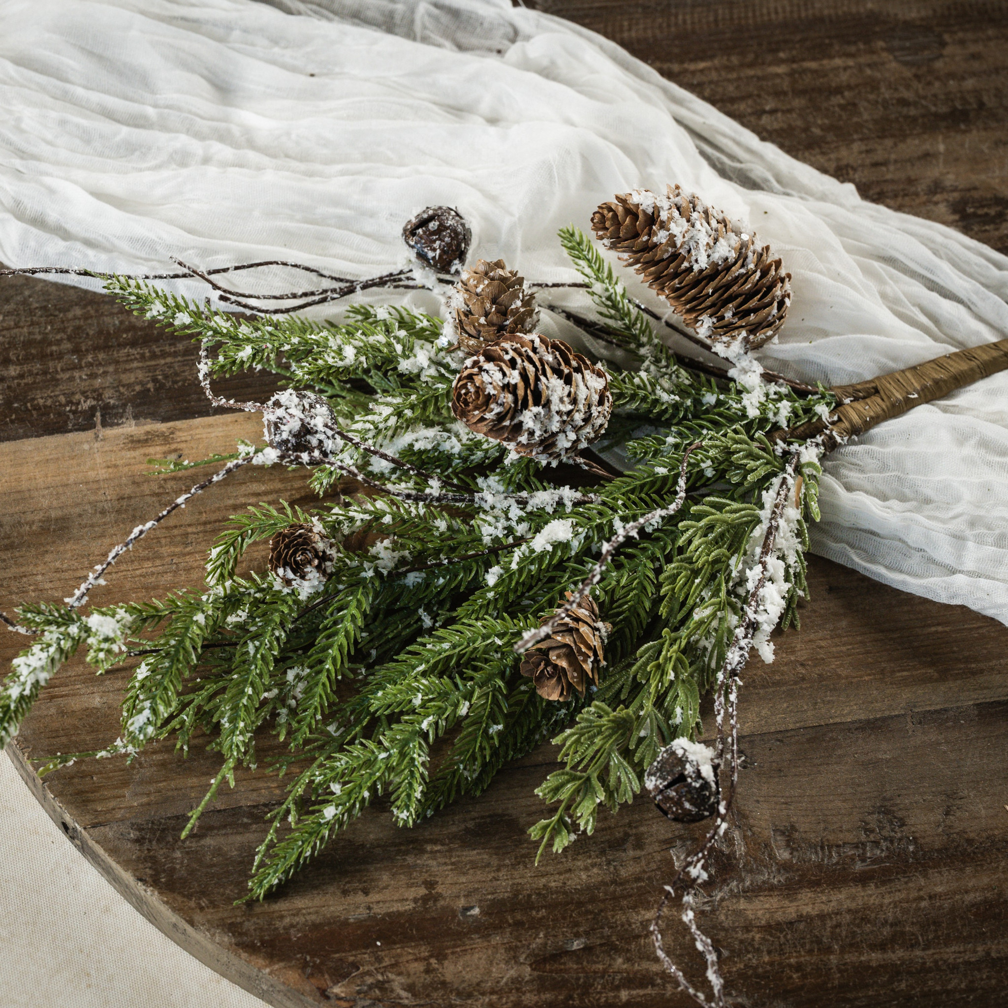 Snowy Pine, Bells & Pinecones Pick, 18"