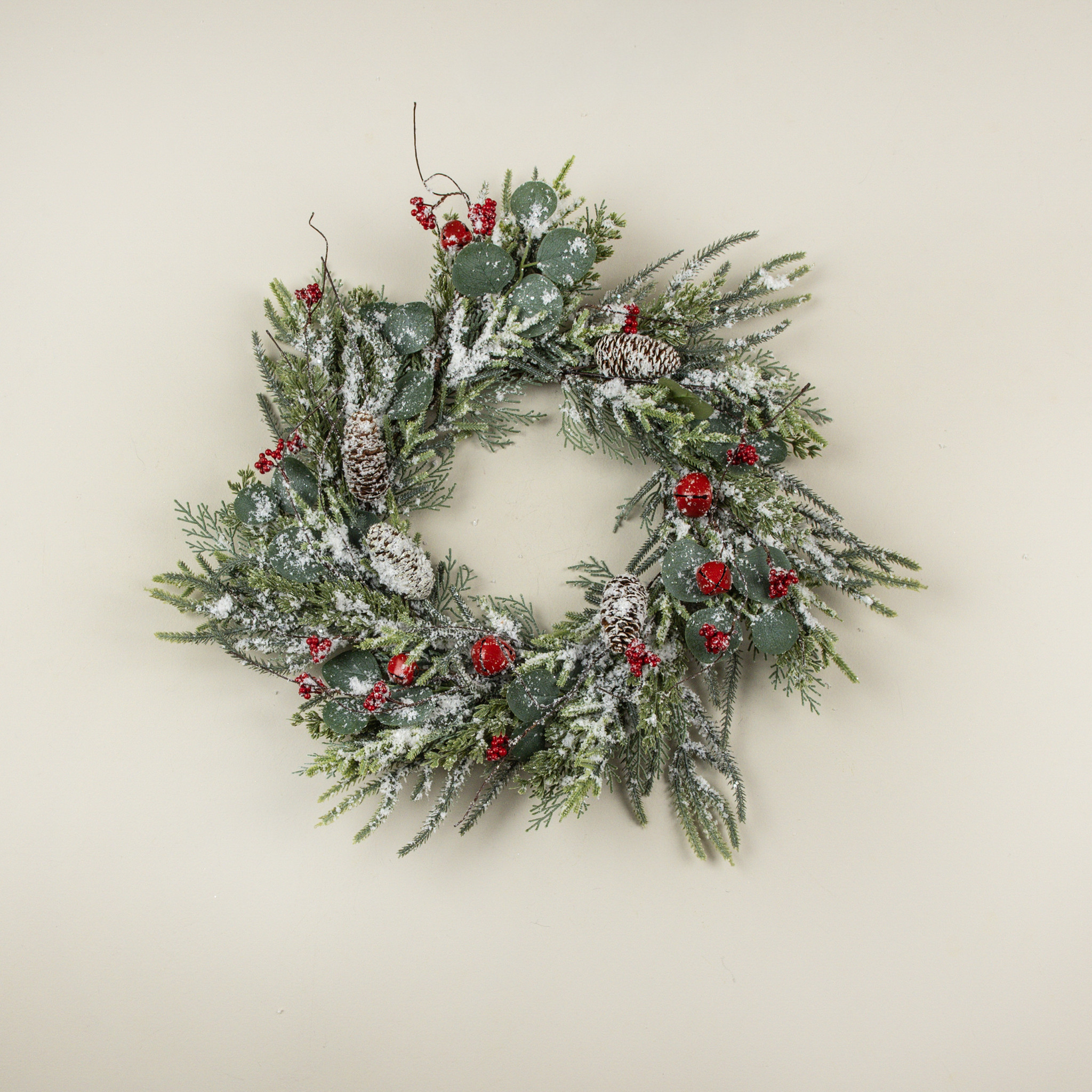 Snowy Pine & Cedar with Bells & Berries Wreath, 24", photo 2 of 4