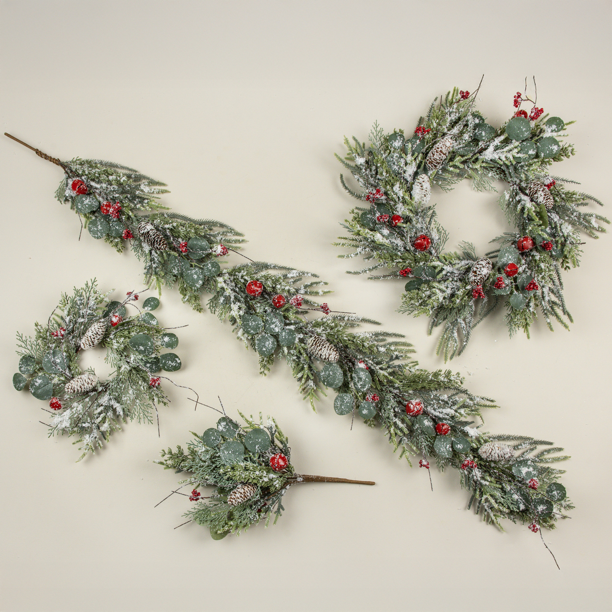 Snowy Pine & Cedar with Bells & Berries Bush, 20", photo 5 of 5