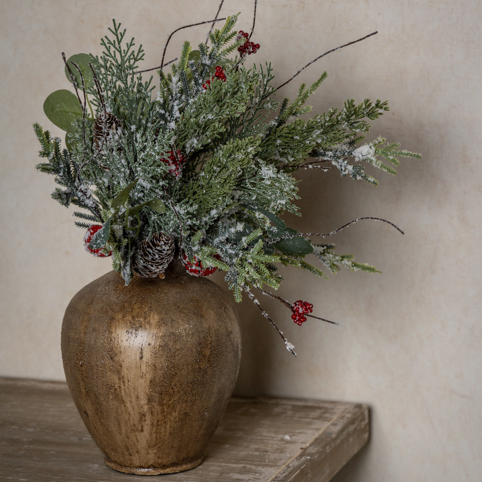 Snowy Pine & Cedar with Bells & Berries Bush, 20", photo 4 of 5