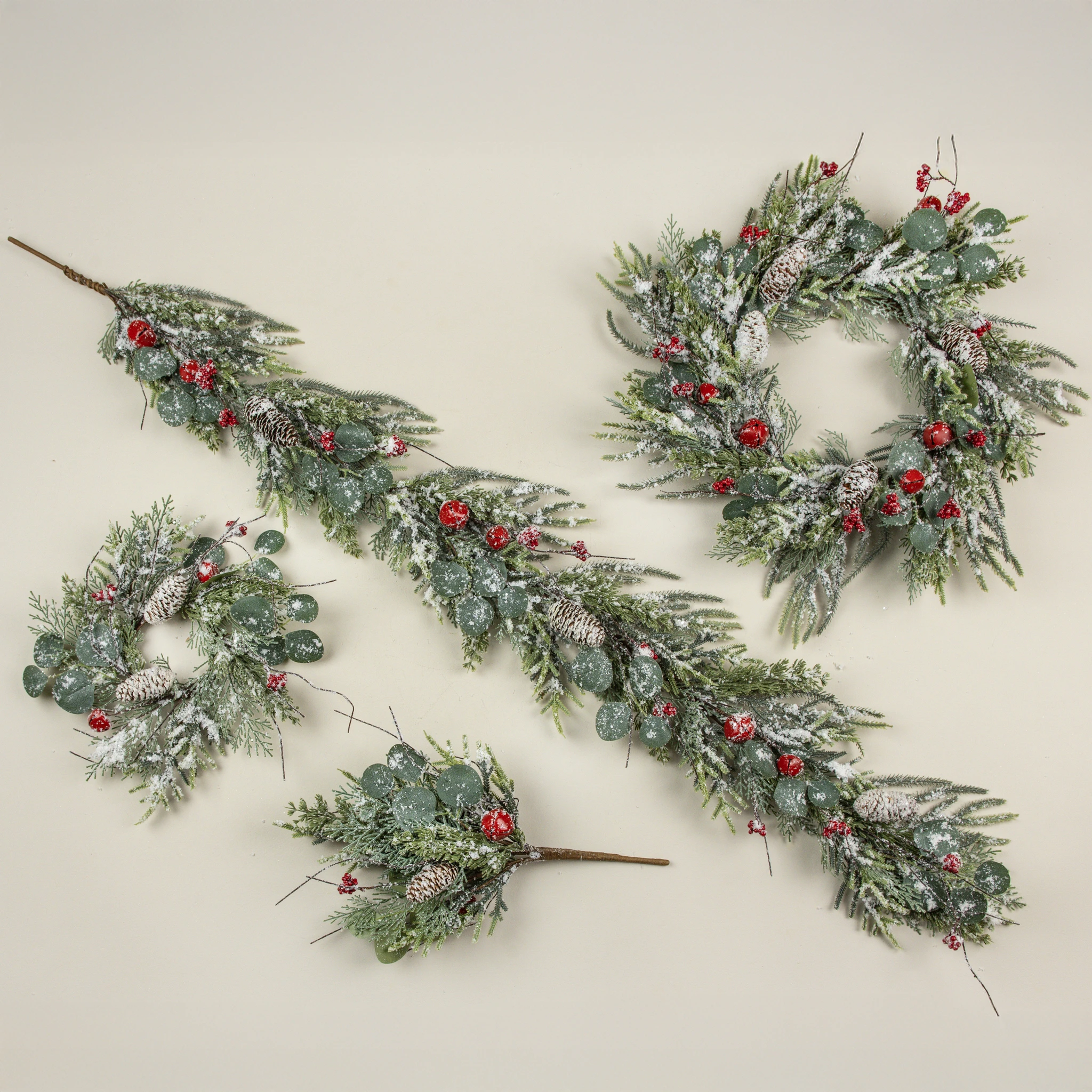Snowy Pine & Cedar with Bells & Berries Candle Ring, 14", photo 2 of 3