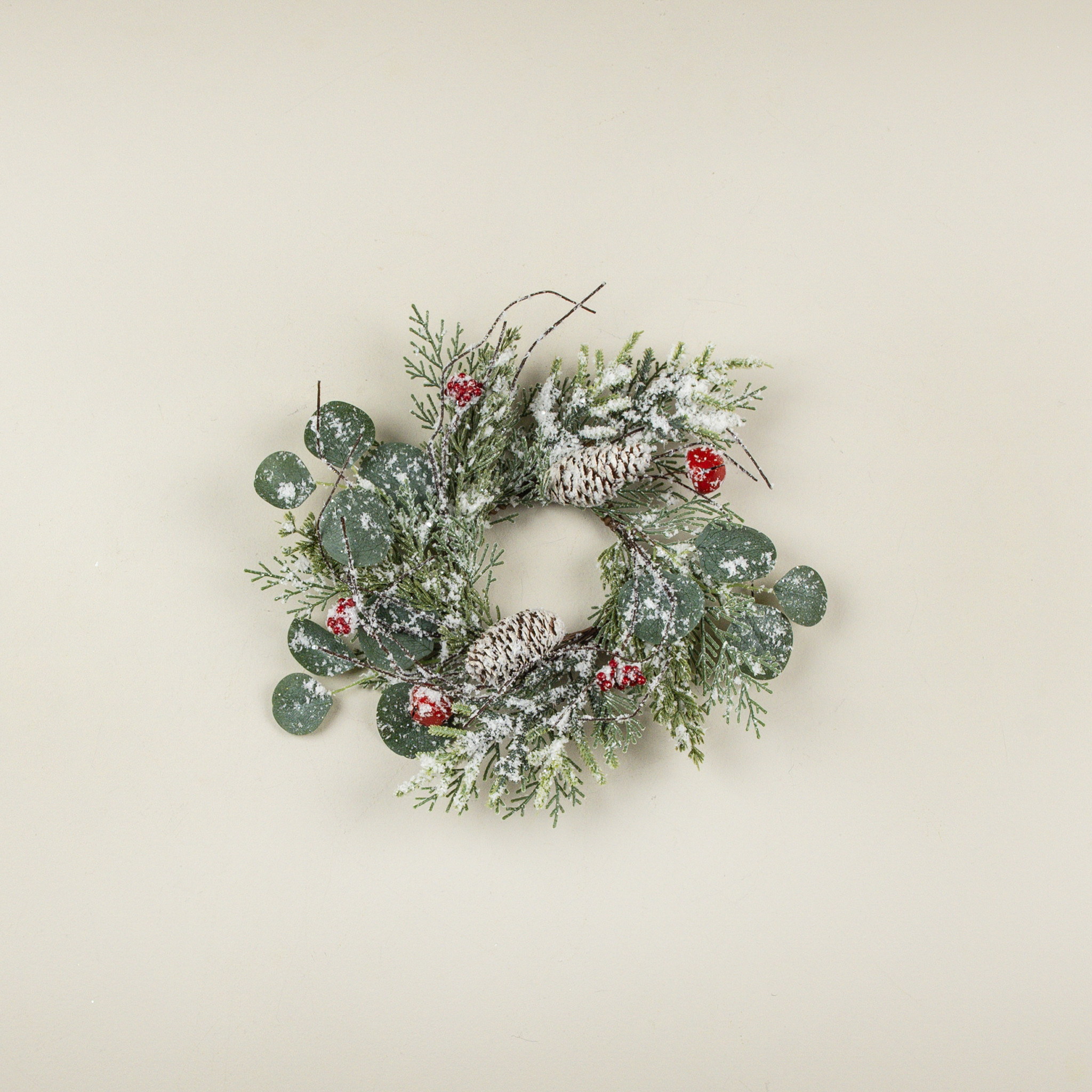Snowy Pine & Cedar with Bells & Berries Candle Ring, 14", photo 3 of 3