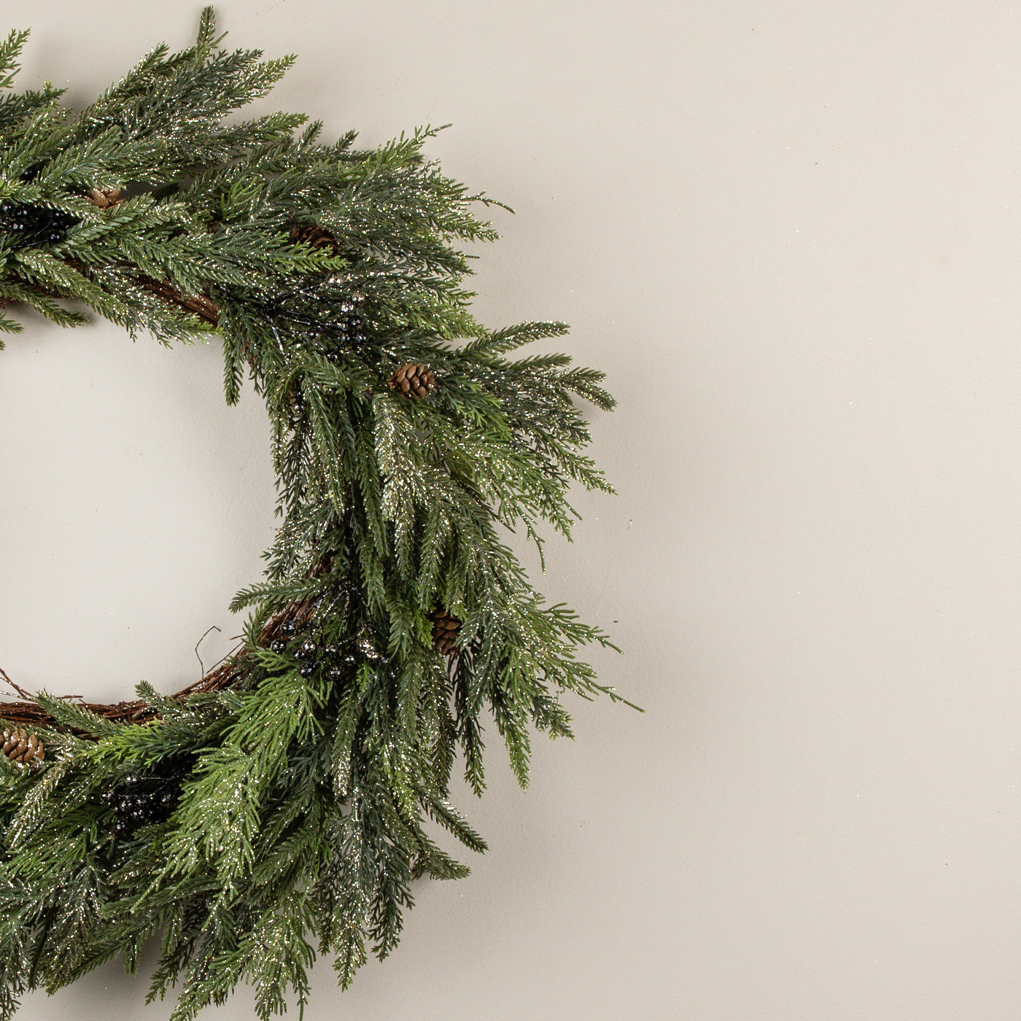 Gold Glittered Juniper with Pinecones Wreath, 24", photo 3 of 4