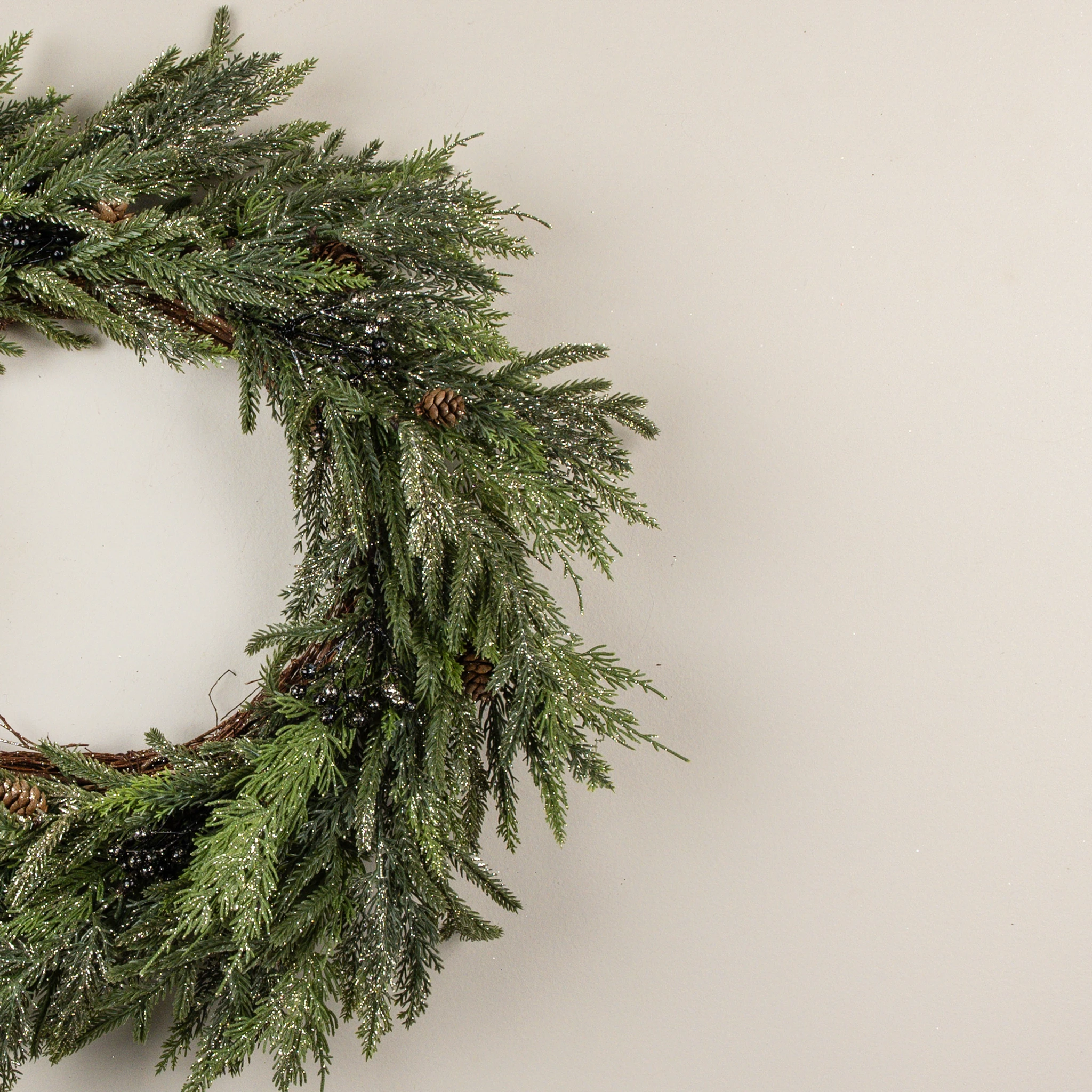 Gold Glittered Juniper with Pinecones Wreath, 24", photo 3 of 4