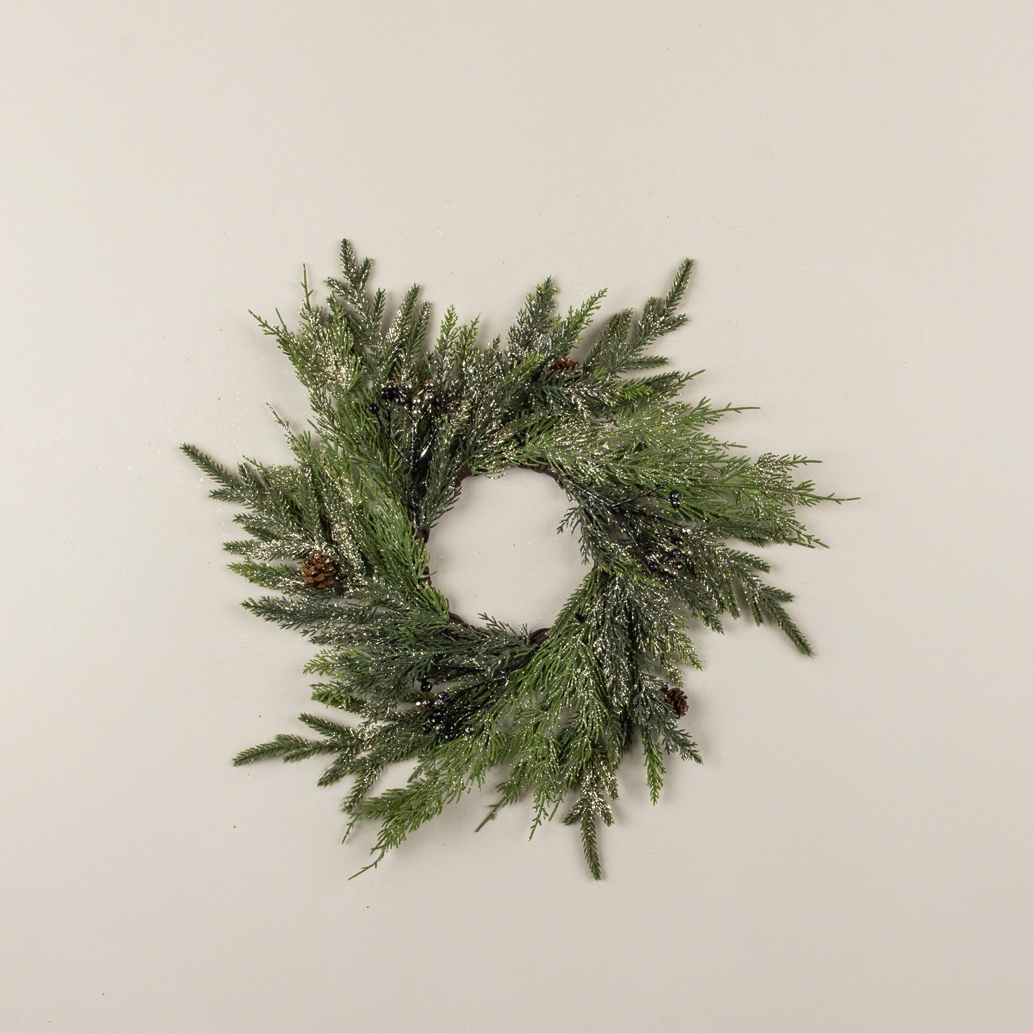 Gold Glittered Juniper with Pinecones Candle Ring, 16", photo 2 of 3