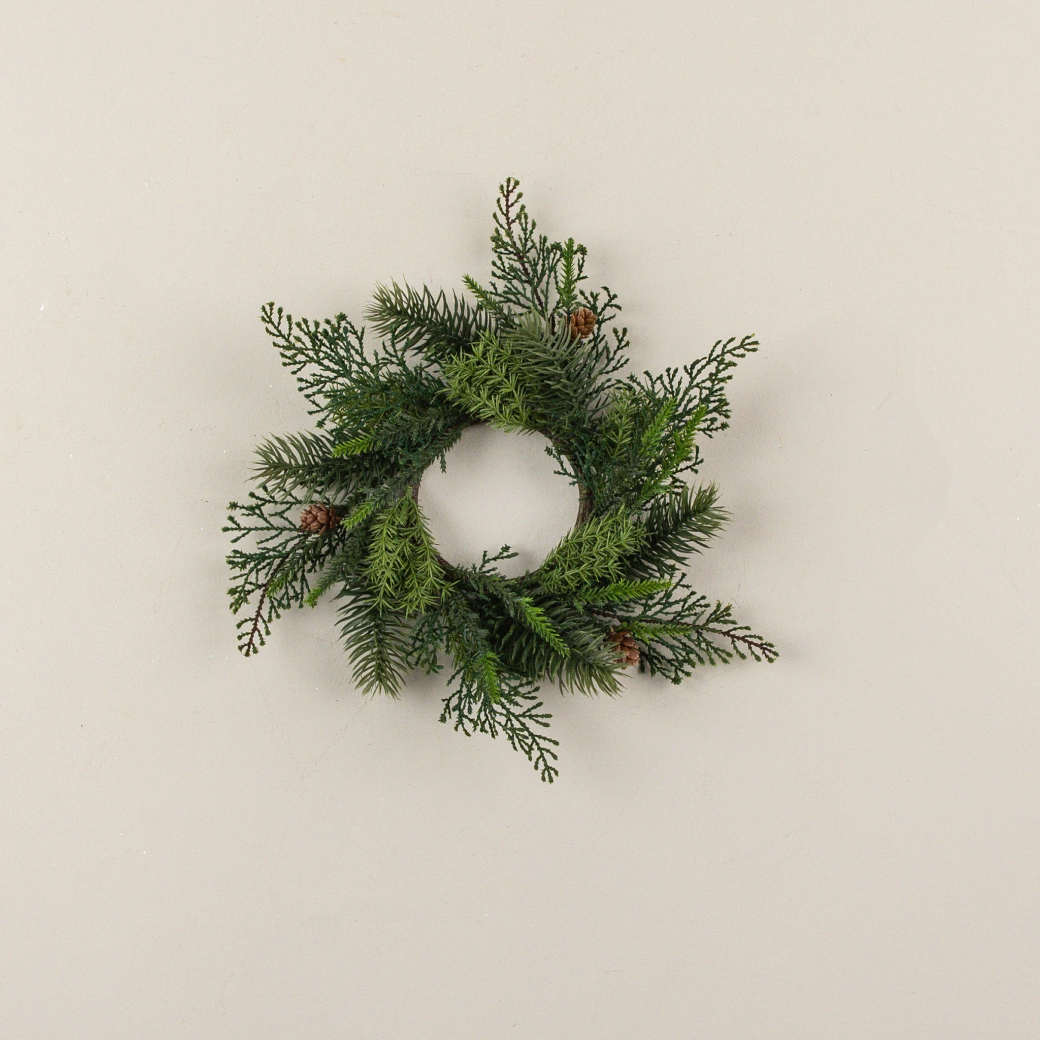 Asparagus Fern, Spruce & Pine Candle Ring, 10.25"