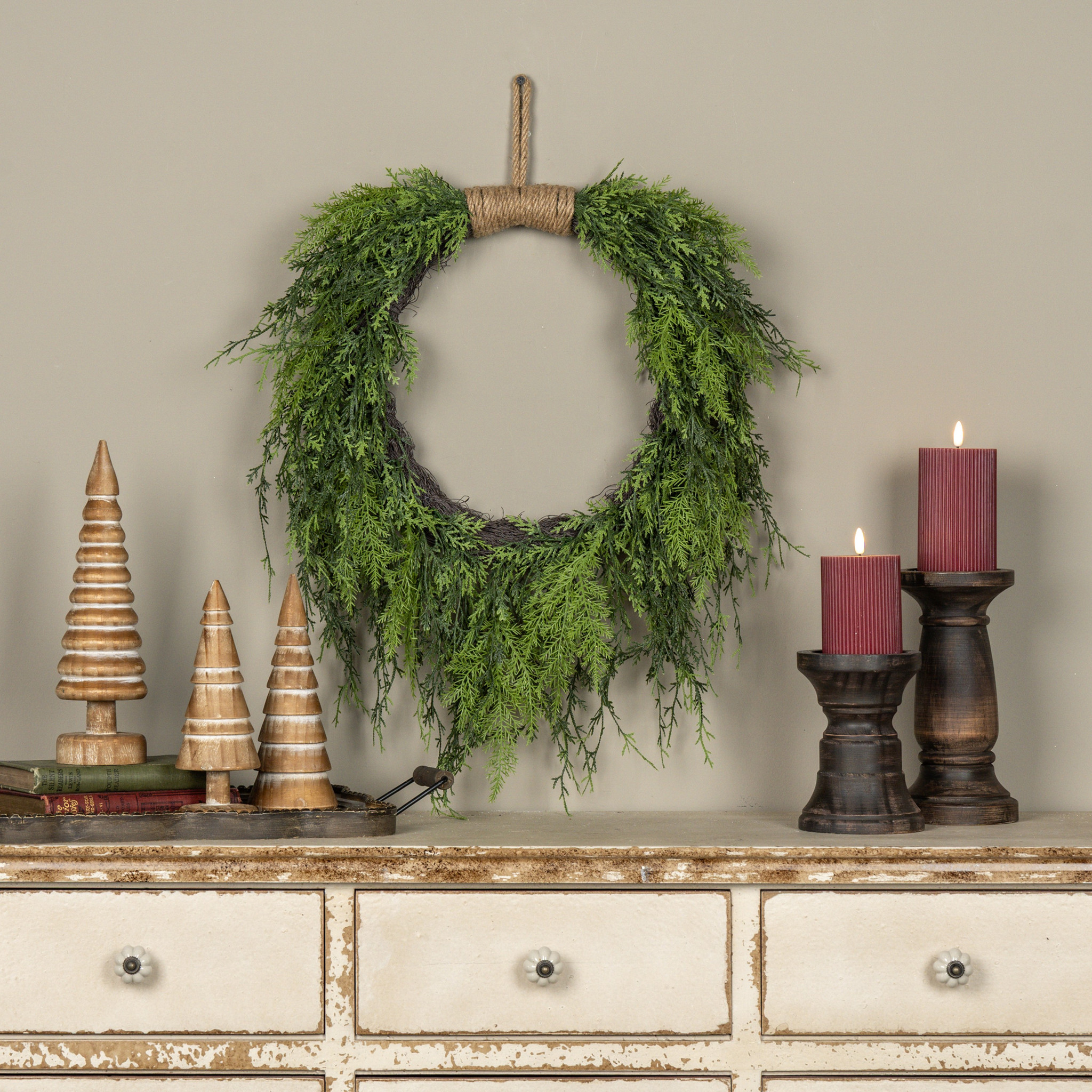 Weeping Cedar Hanging Wreath, 25"
