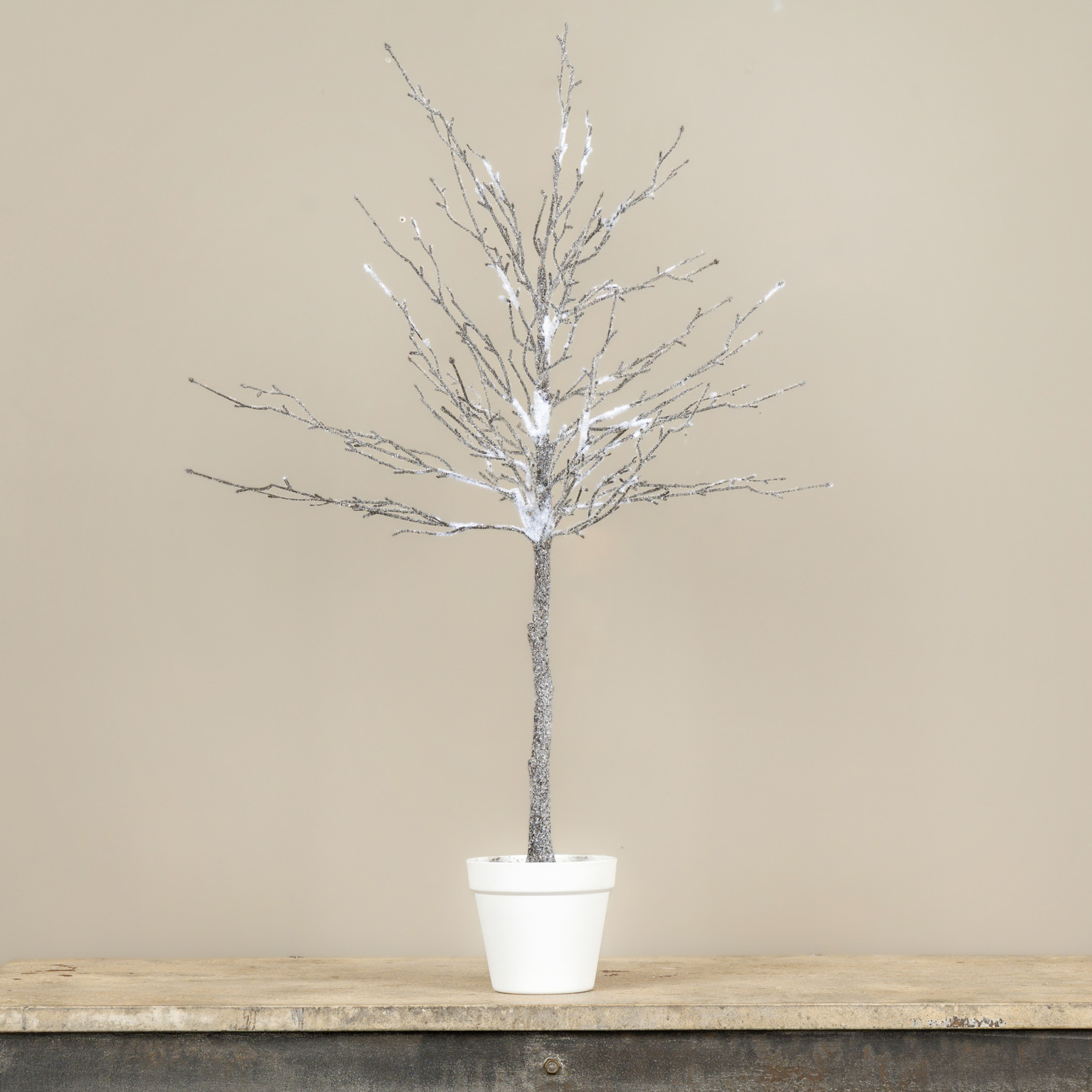 Snow-Covered Twig Tree in Pot, 3 ft