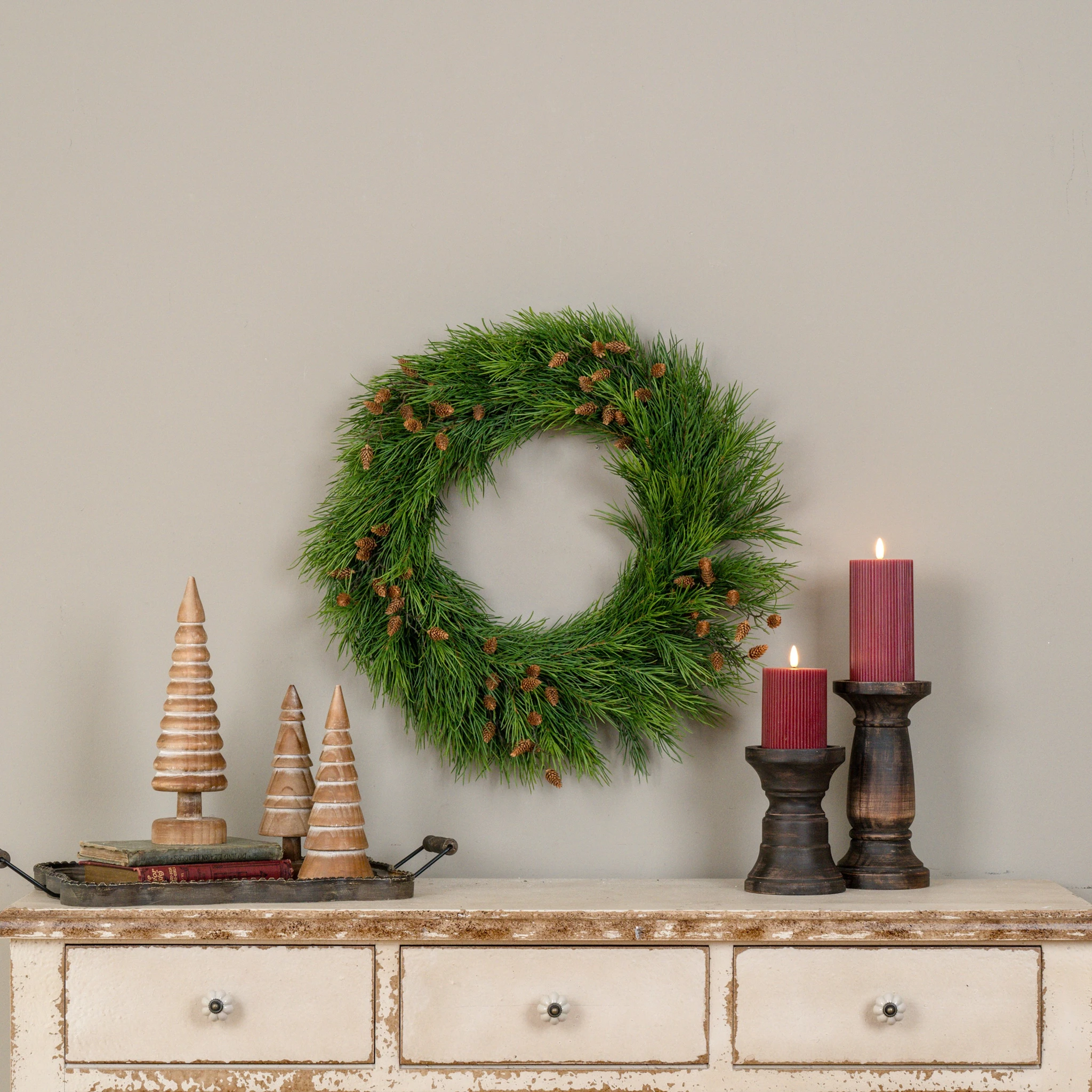 Pine Needle with Pinecone Wreath, 21"