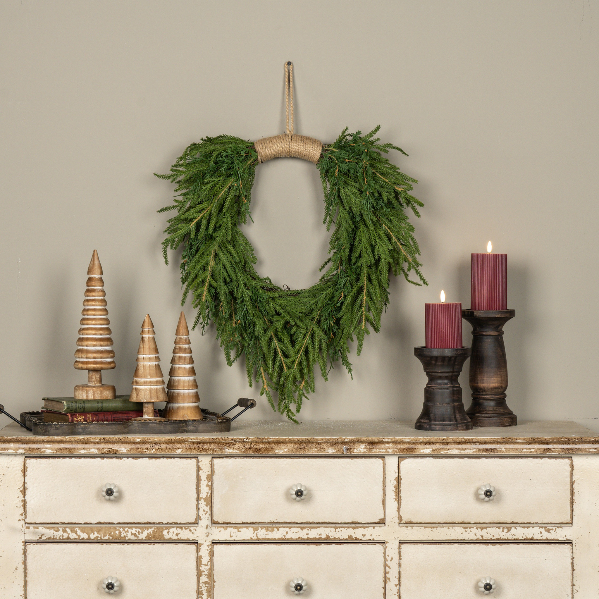 Hanging Soft Touch Cypress & Pine Wreath, 24"