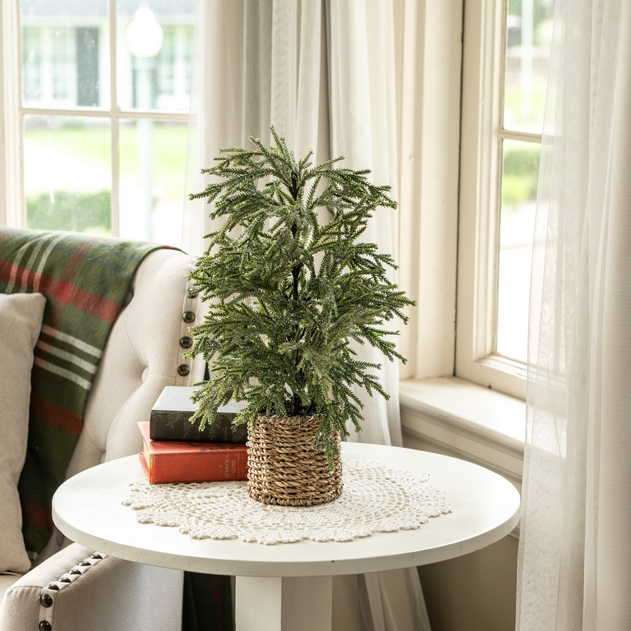Frosted Pine Tree in Basket, 18"