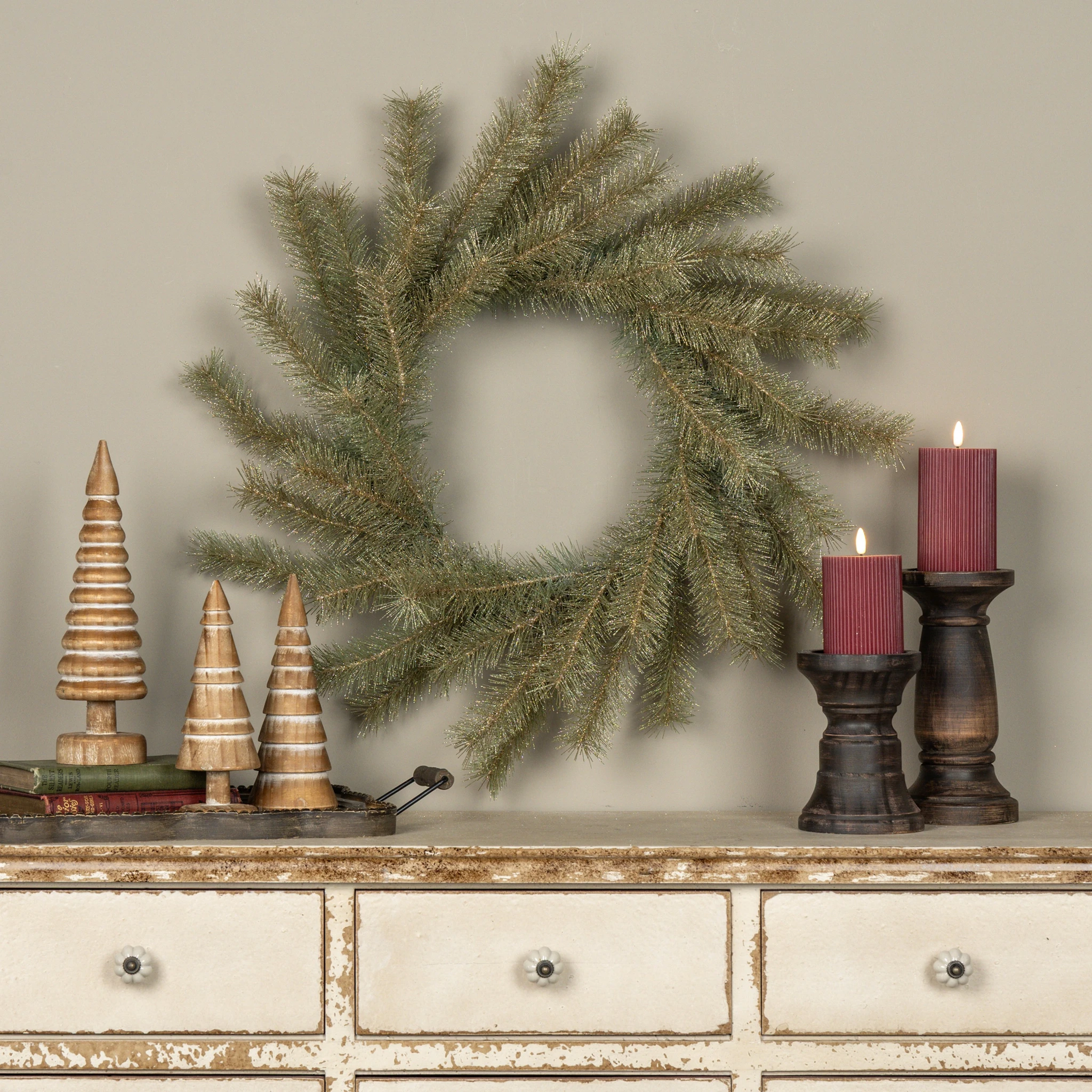 Gold Glittered Pine Wreath, 24"