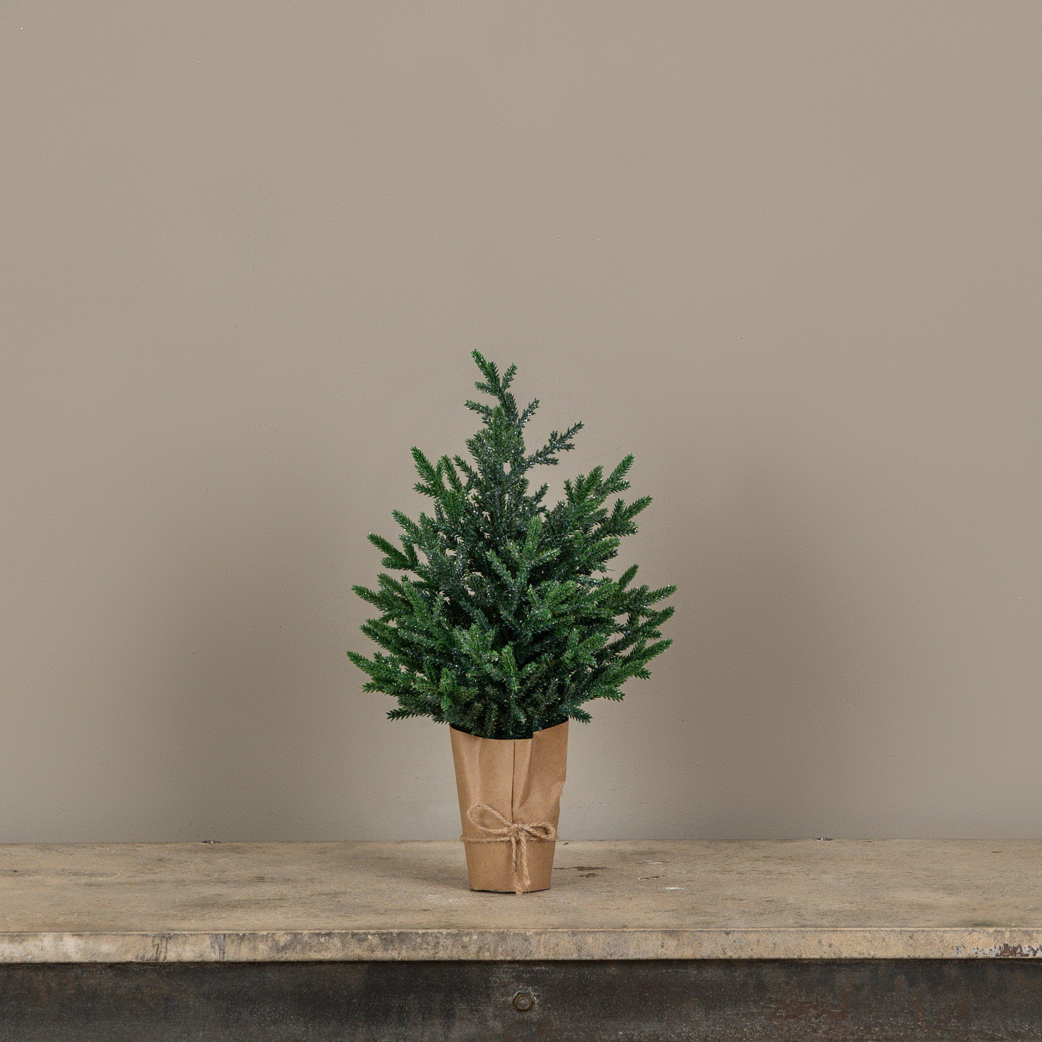 Glittered Pine Tree in Paper Wrap, 15.5"