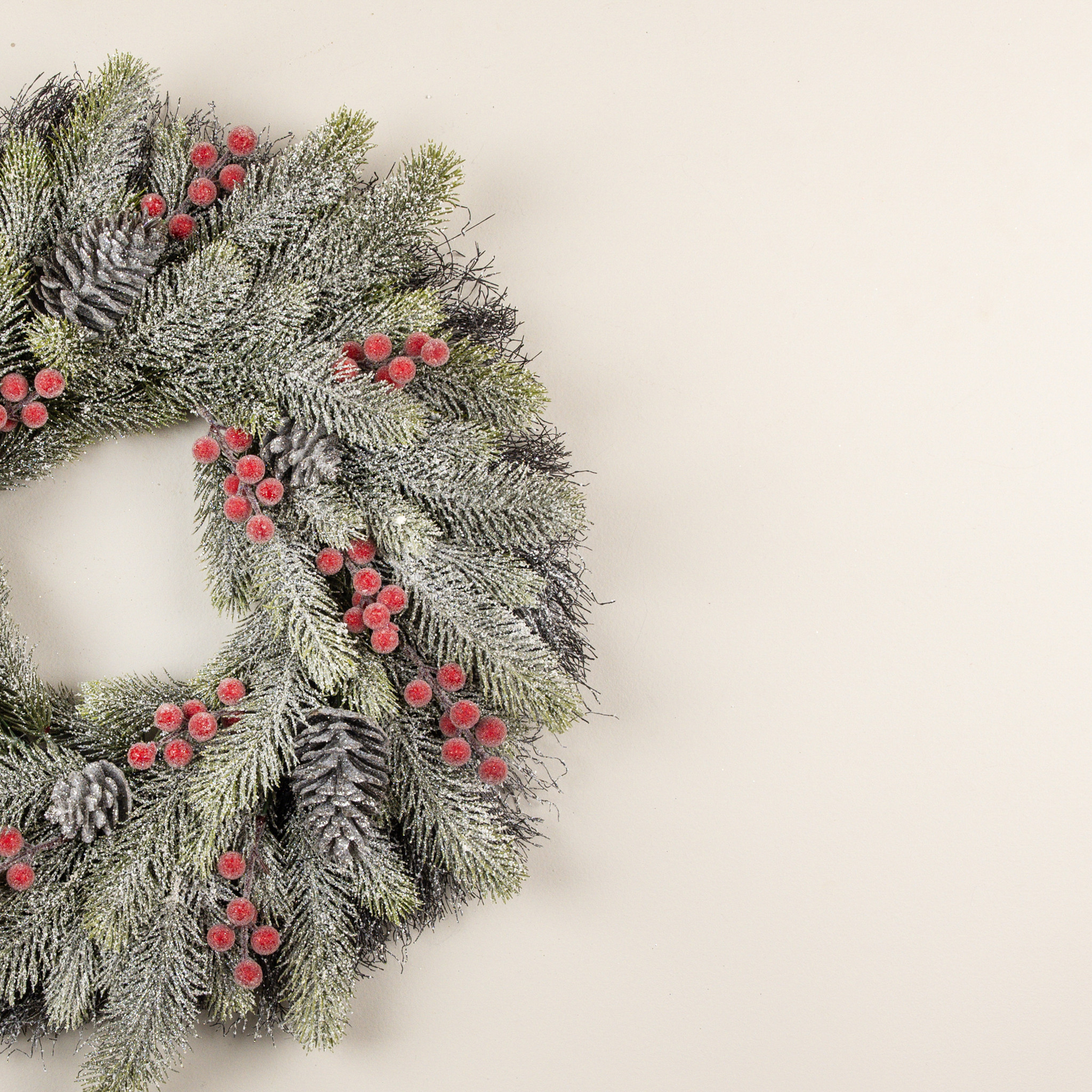 Frosted Pine with Red Berries & Pinecones Wreath, 24", photo 2 of 4