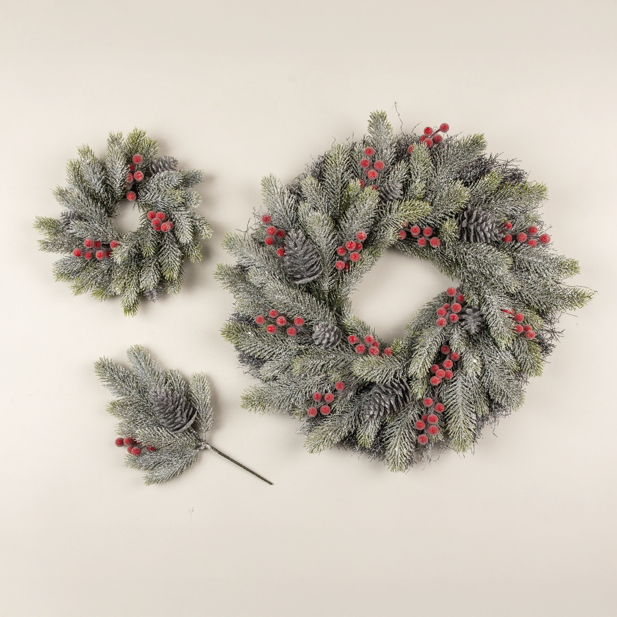 Frosted Pine with Red Berries & Pinecones Wreath, 24", photo 4 of 4