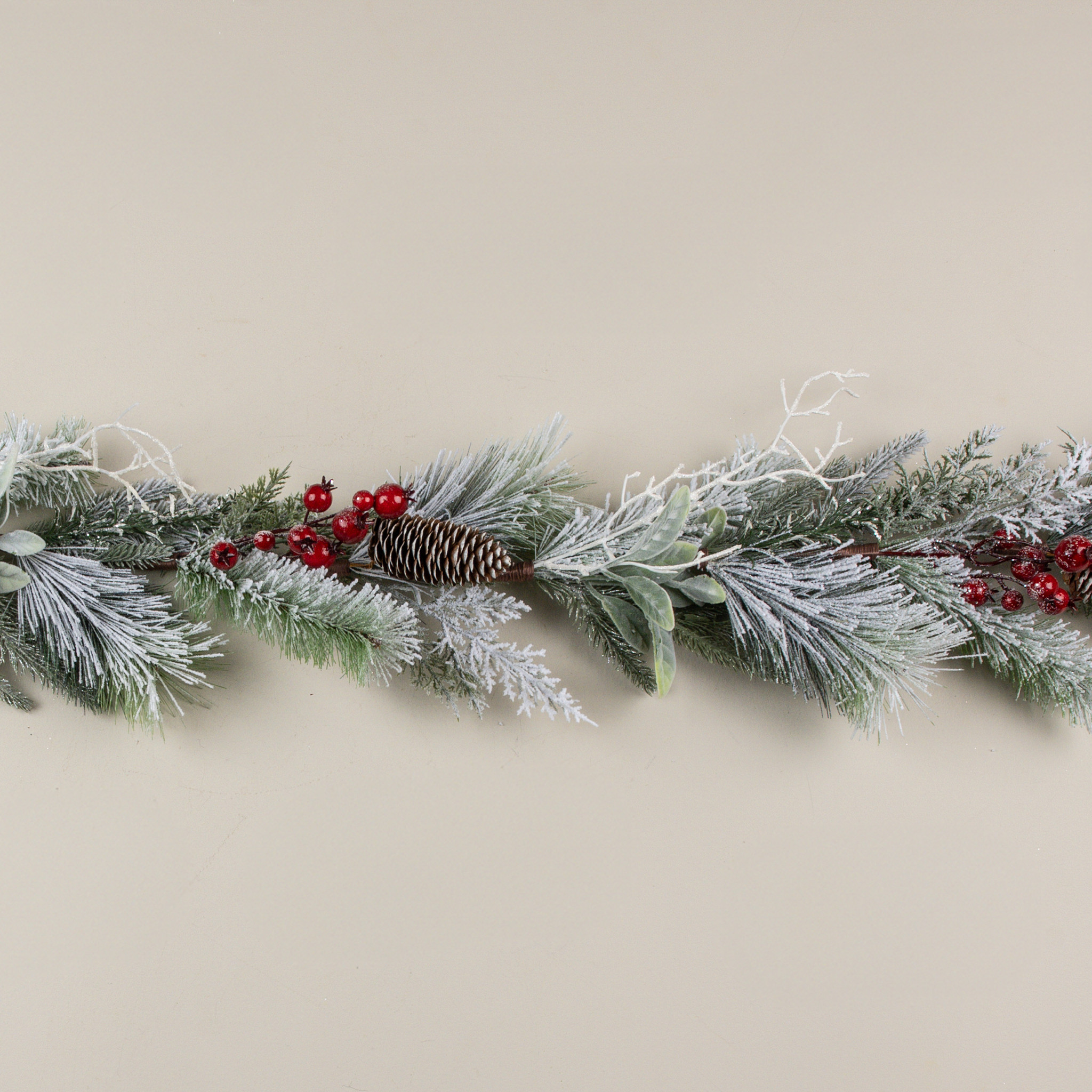 Snow-Covered Pine, Lamb's Ear & Red Berry Wreath, 6 ft, photo 2 of 4
