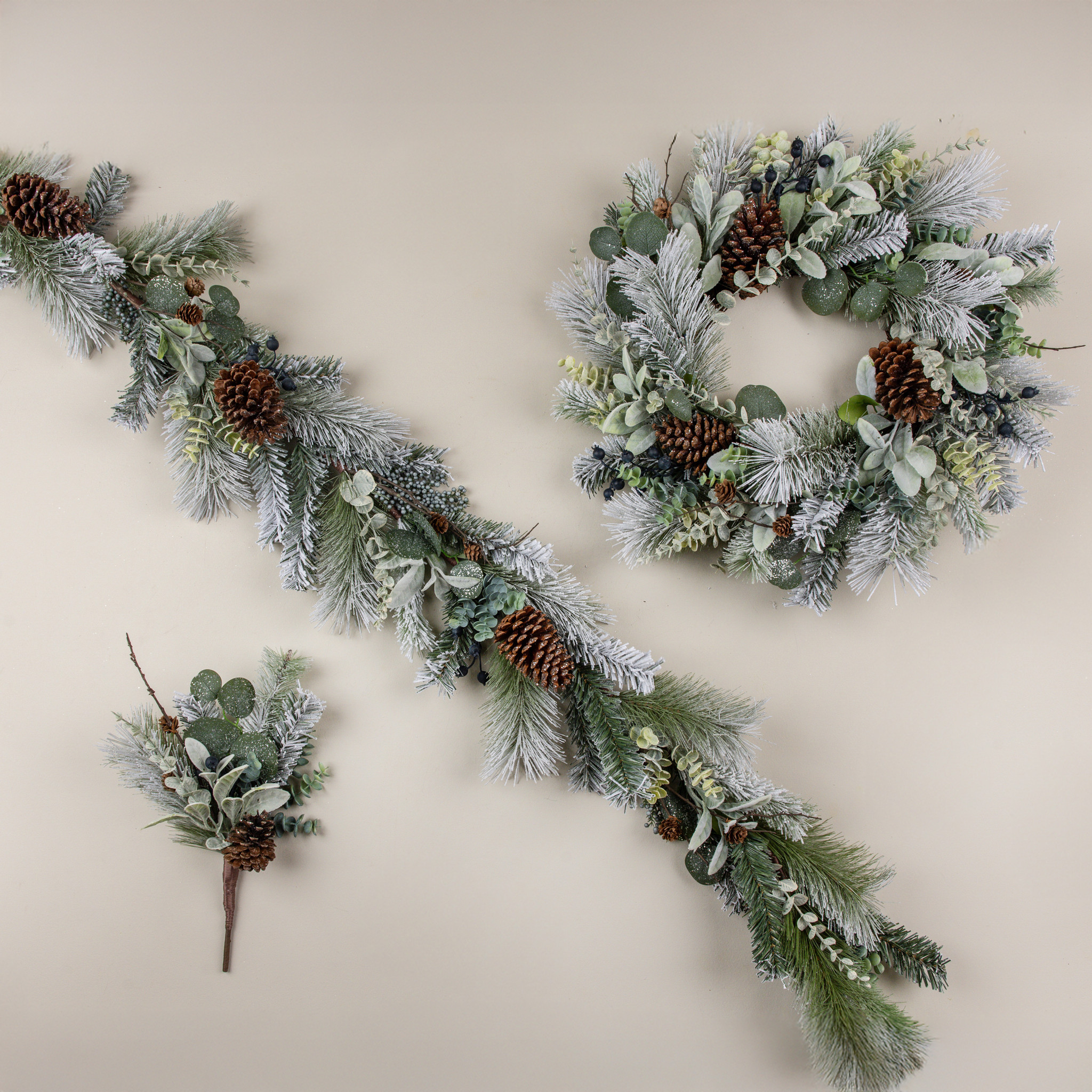 Snow-Covered Pine, Lamb's Ear & Red Berry Wreath, 6 ft, photo 3 of 4