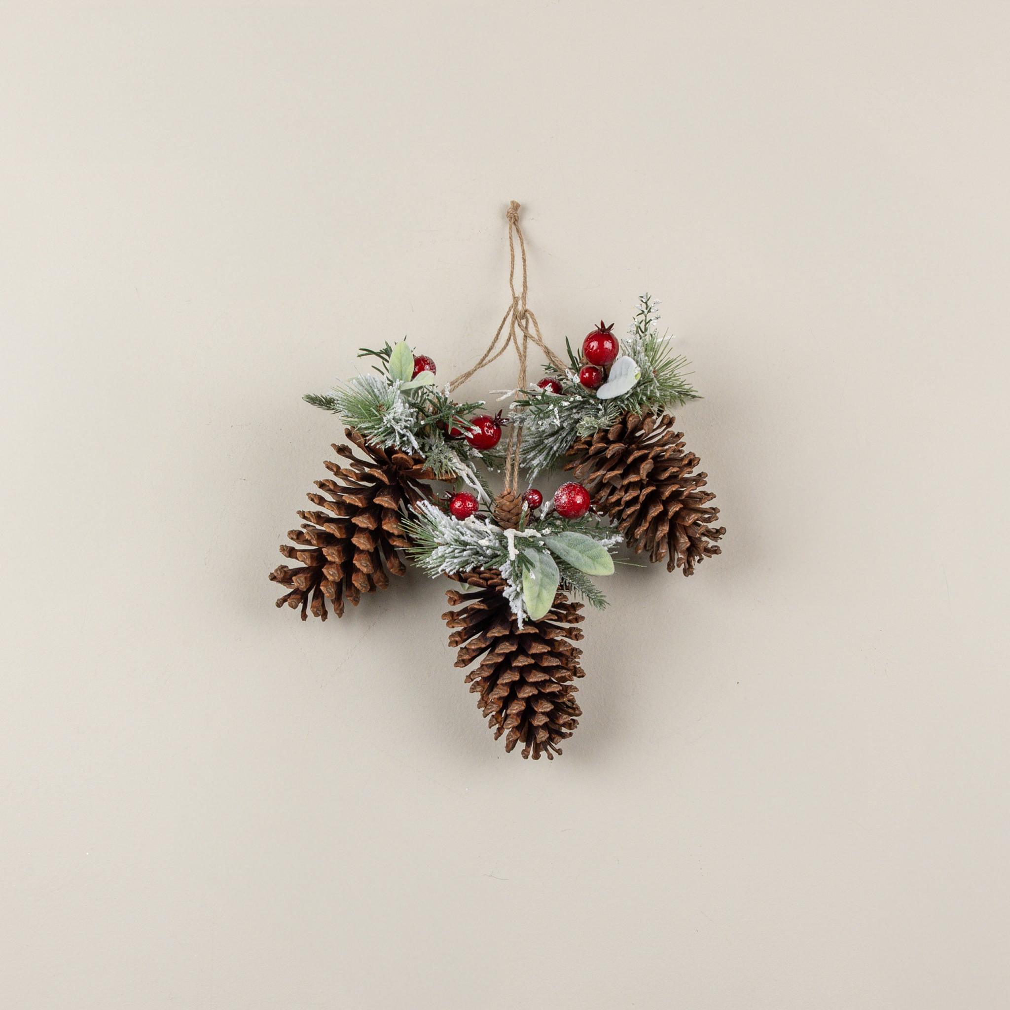 Snow-Covered Pine, Lamb's Ear & Red Berry Pinecone Cluster, photo 2 of 3