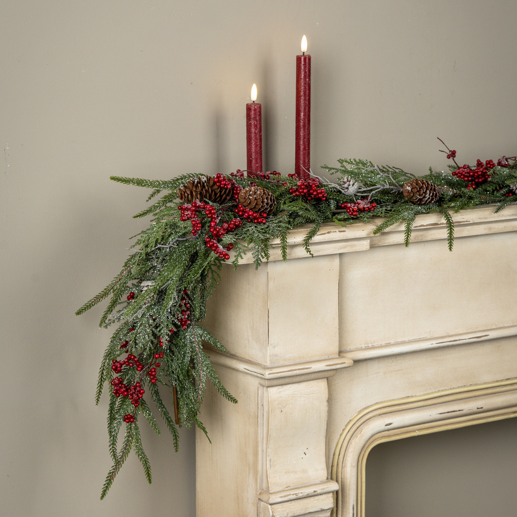 Cedar, Pine & Red Berries Garland, 6 ft