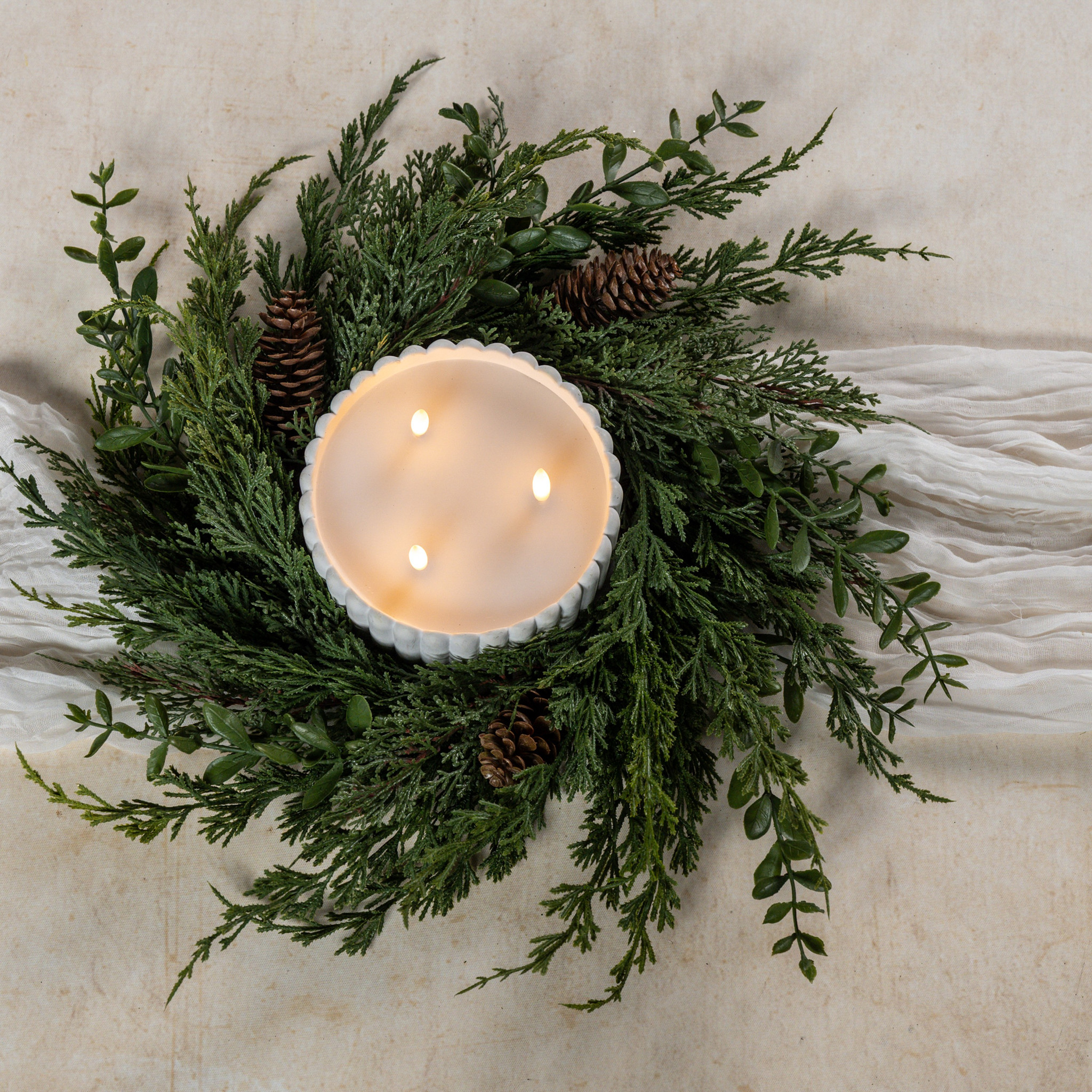Cypress & Ruscus Candle Ring, 16"
