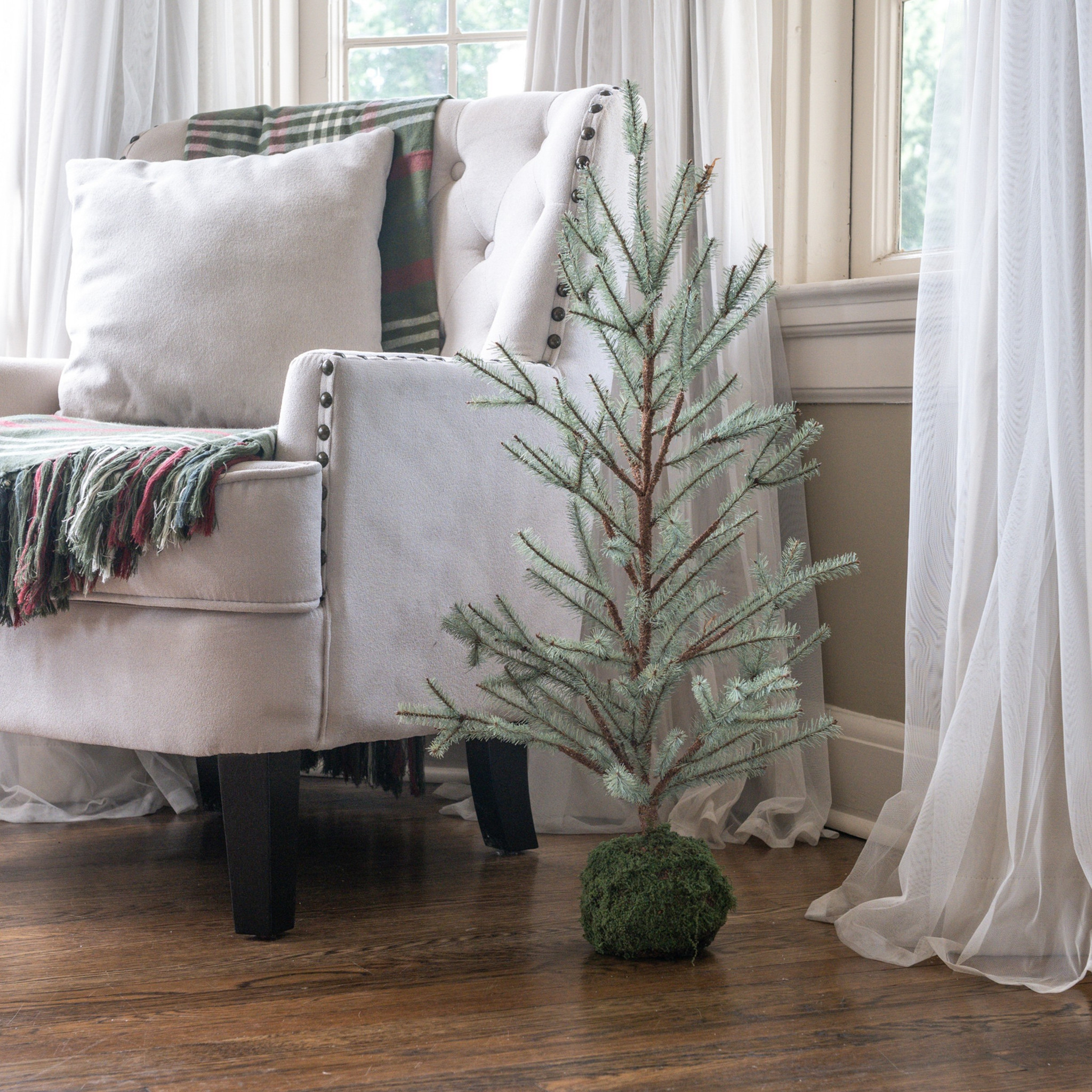Light Green Pine Tree with Moss Base, 31"