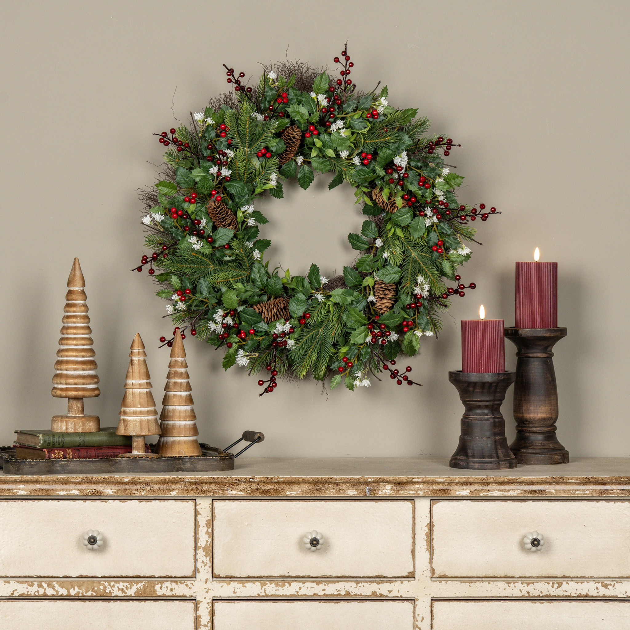 Holly, Pine, Berry & Wild Jasmine Wreath, 24"